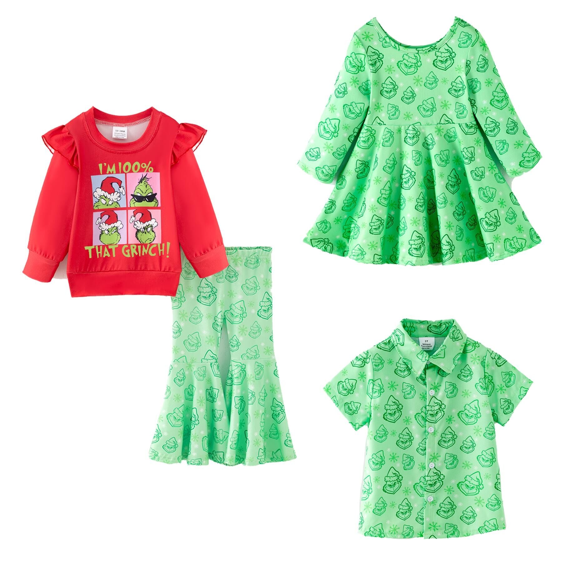 (Pre Order,Prepack Zone)Girls Christmas Cartoon Print Set,Dress&Top(Mix Size)