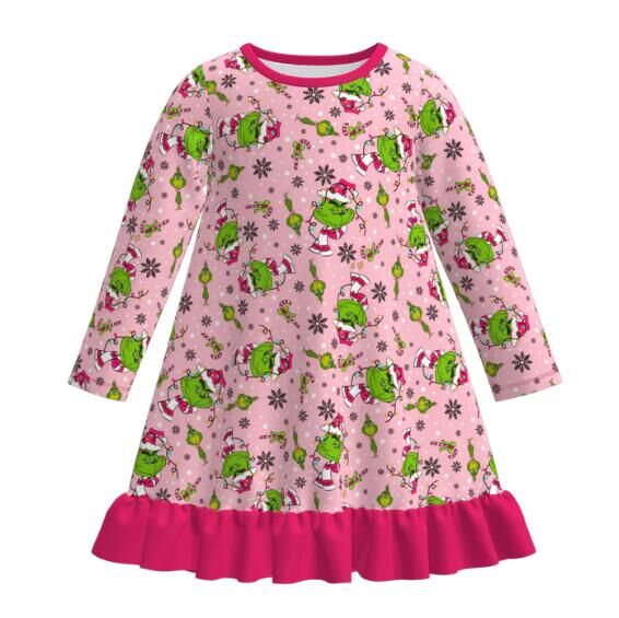 (Pre Order,Prepack Zone)Girls Christmas Cartoon Print Pajamas Dress(Mix Size)