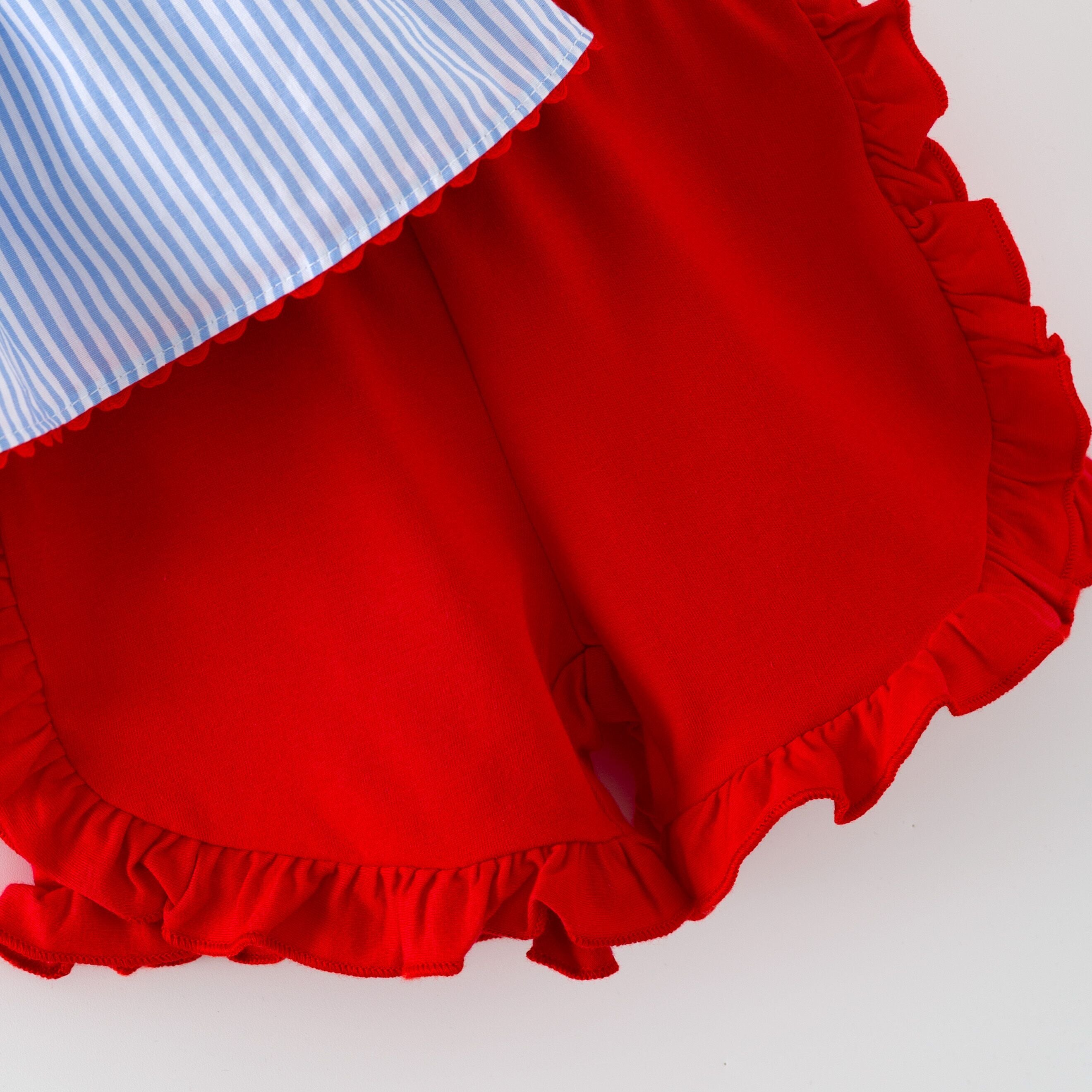 (In Stock) Girls Baseball Applique Smocked Cotton Shorts Set