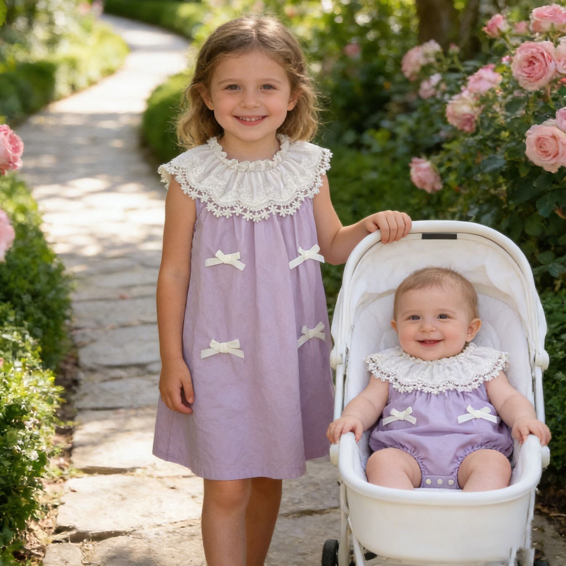 (In Production)Sisters Spring&Summer Lavender Bow Ruffle Dress,Romper