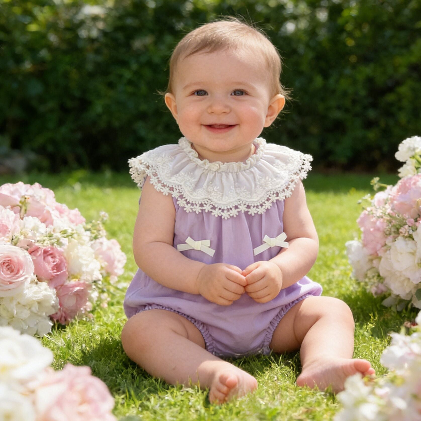 (In Production)Sisters Spring&Summer Lavender Bow Ruffle Dress,Romper