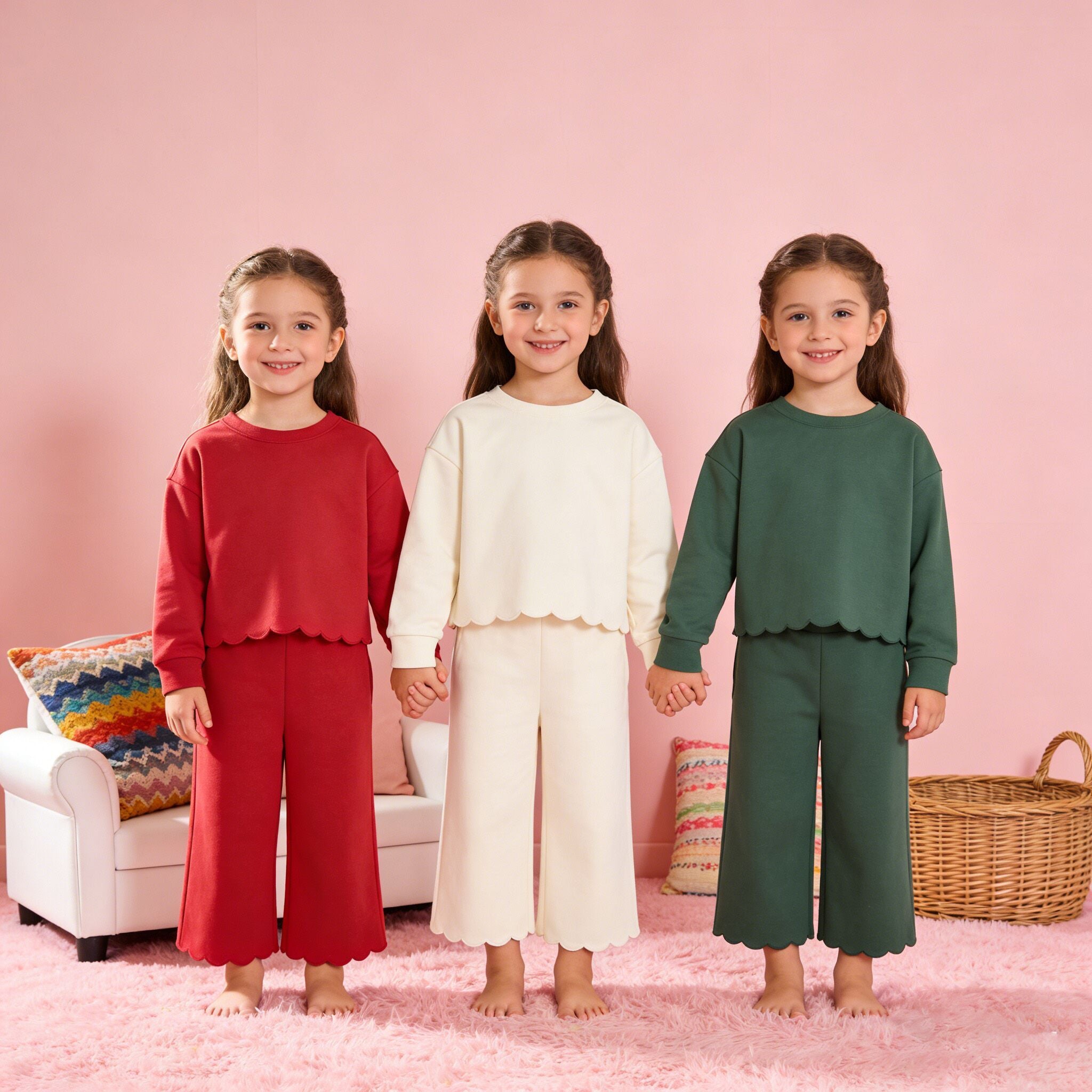 (In Production)Girls Fall&Winter Solid Color Cotton Sweatshirt Set
