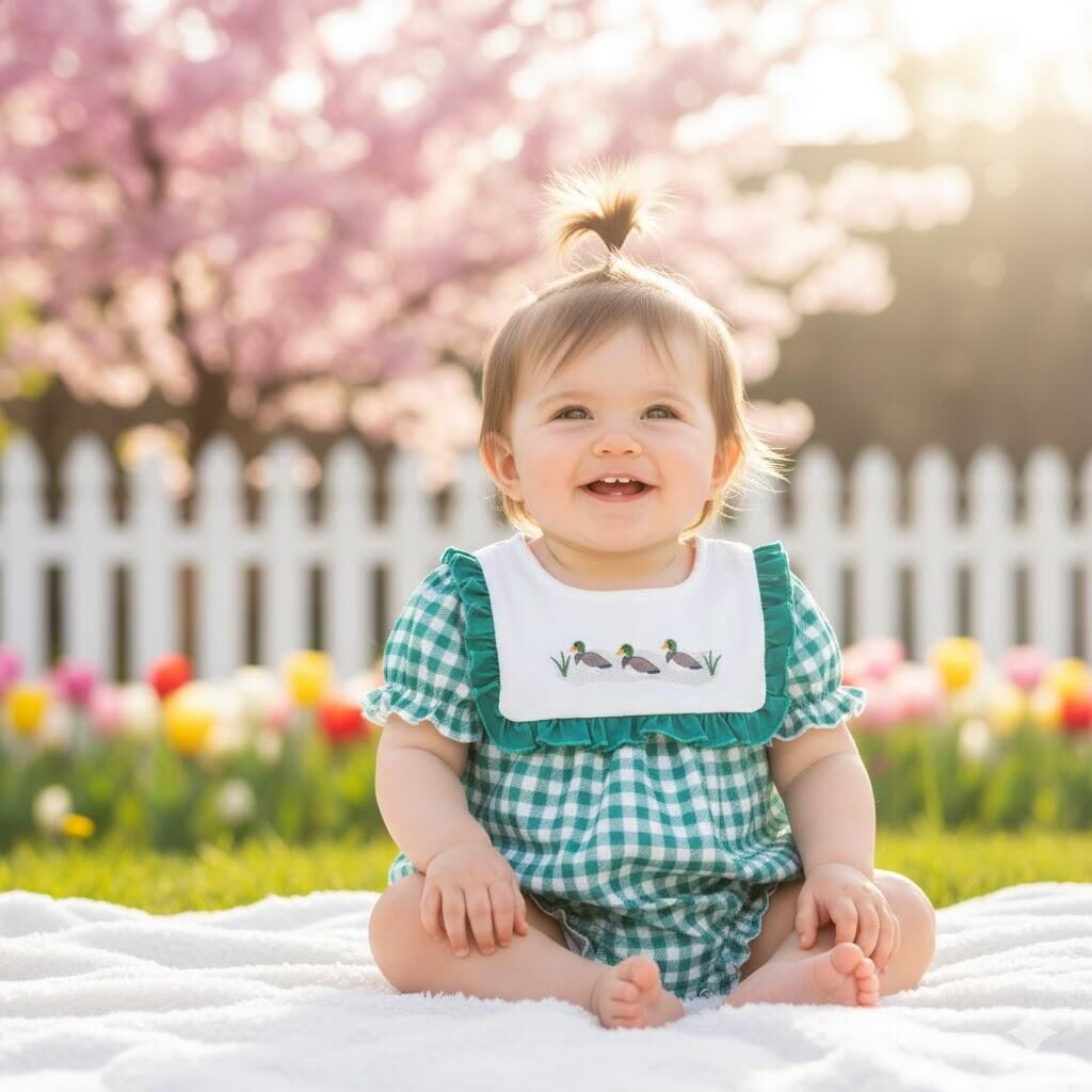 (Pre Order,Prepack Zone)Toddler Girls Duck Embroidery Romper