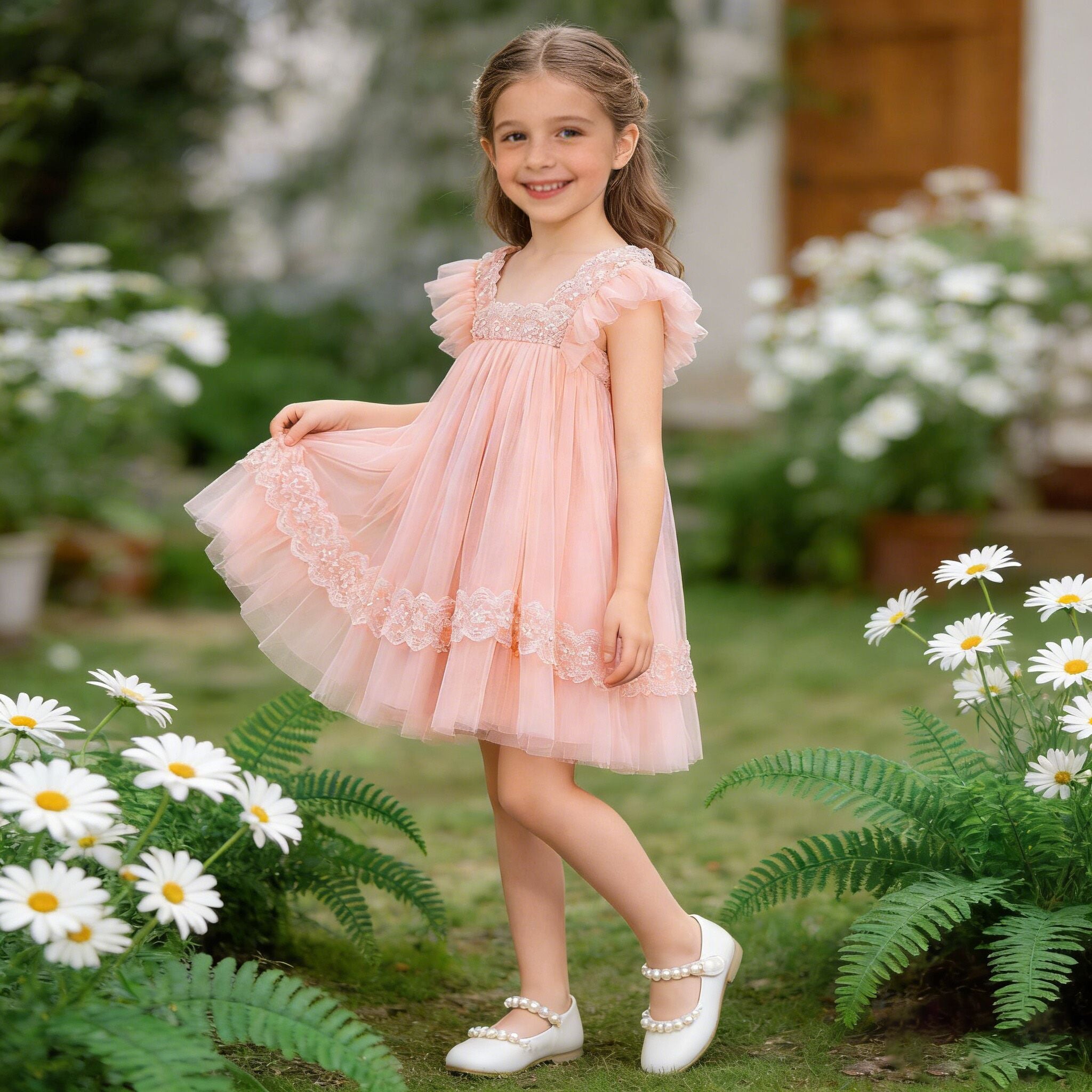 (In Stock)Girls Spring&Summer Coral Tulle Dress