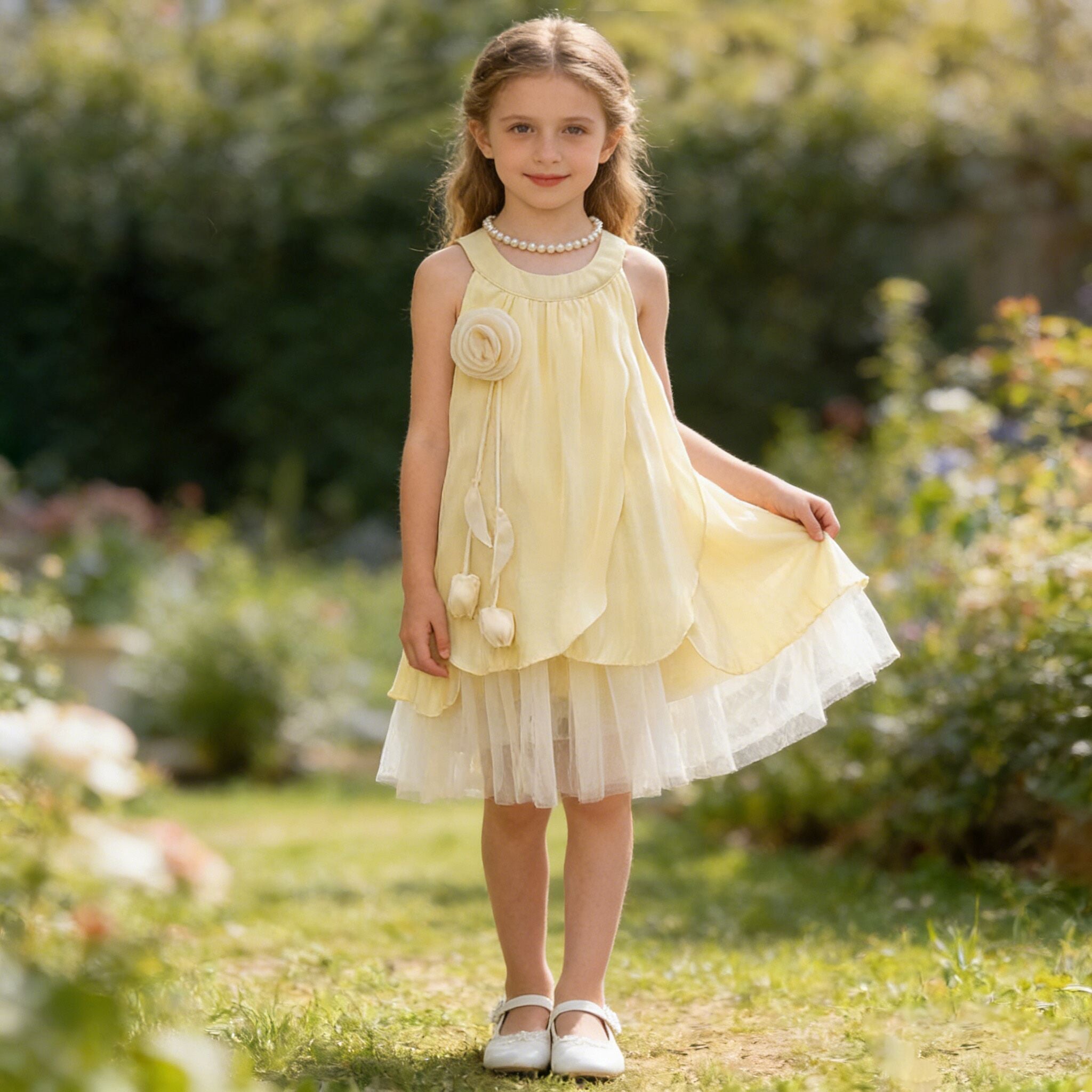 (In Production)Girls Spring&Summer Floral Mesh Halter Dress