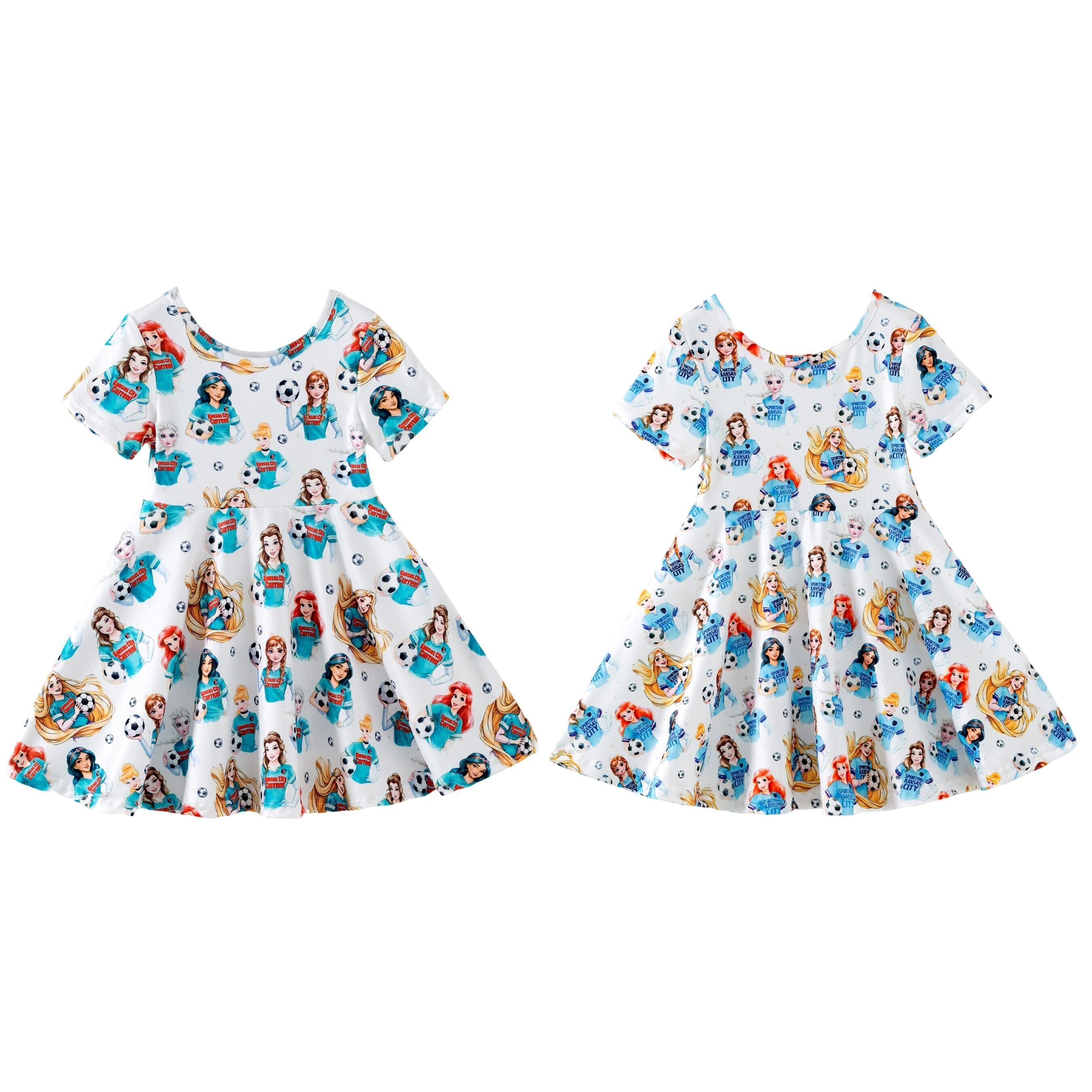 (Pre Order,Prepack Zone)Girls Football Princess Print Dress(Mix Size)