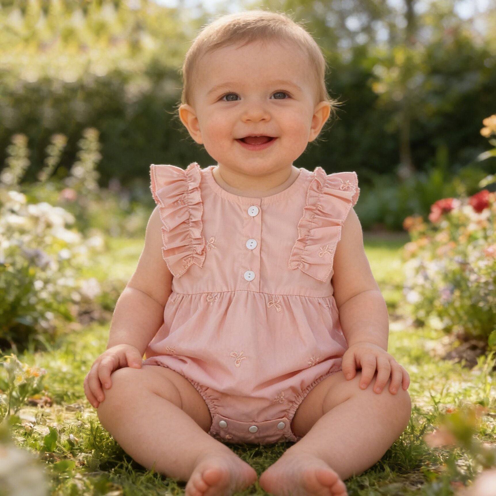 (In Production)Sisters Spring&Summer Bow Embroidery Cotton Dress,Romper