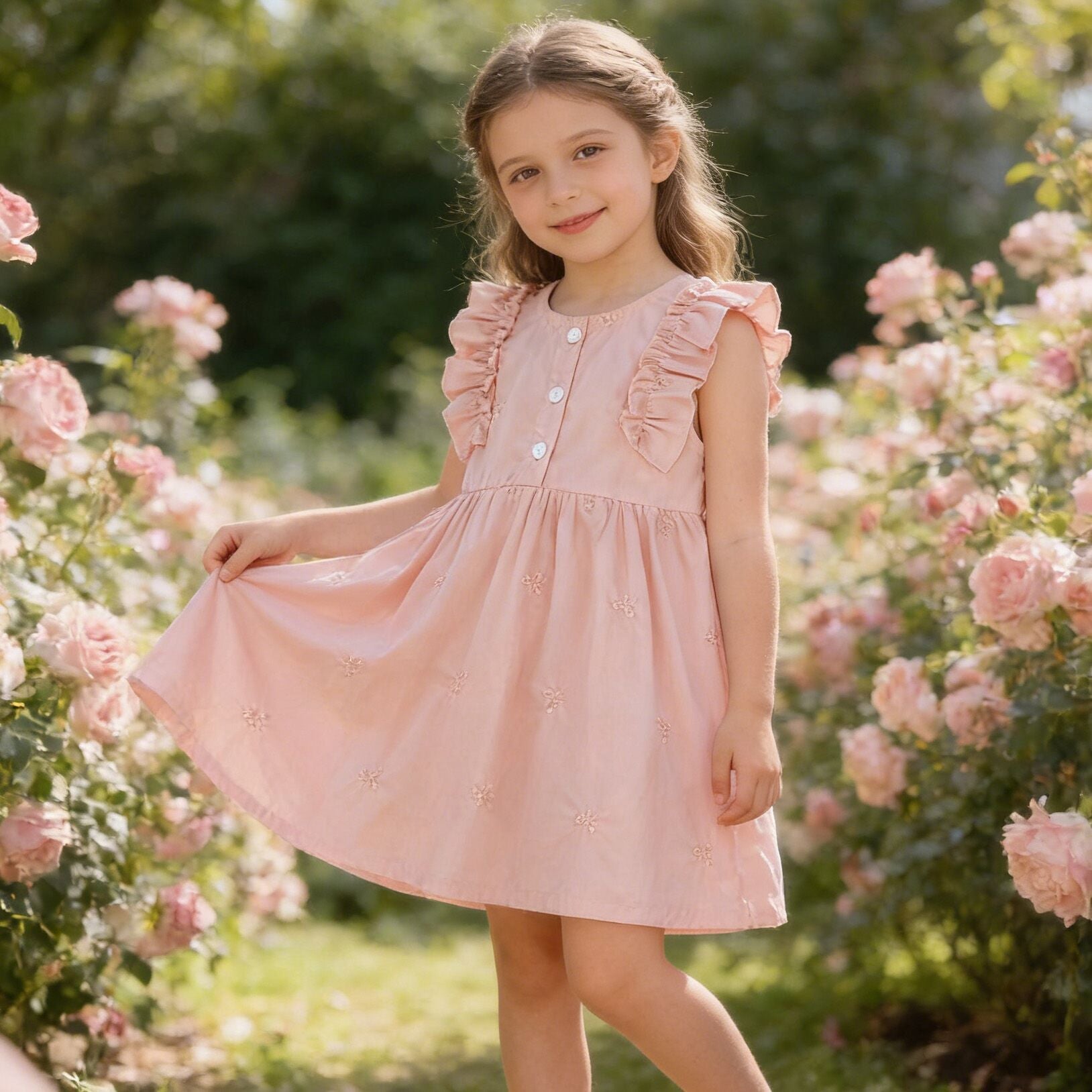 (In Production)Sisters Spring&Summer Bow Embroidery Cotton Dress,Romper