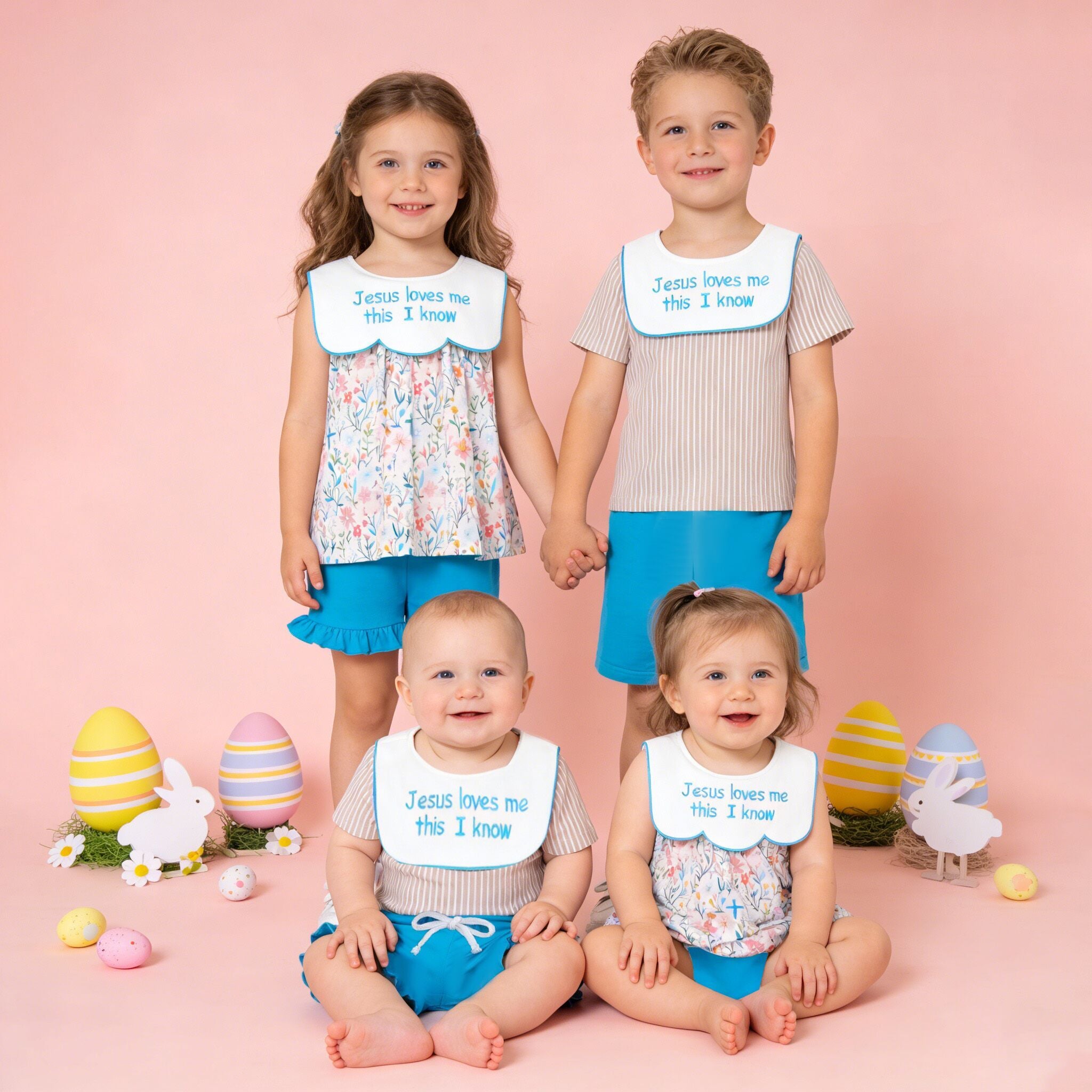 (In Stock)Siblings Easter Embroidery Cotton Shorts Set&Romper