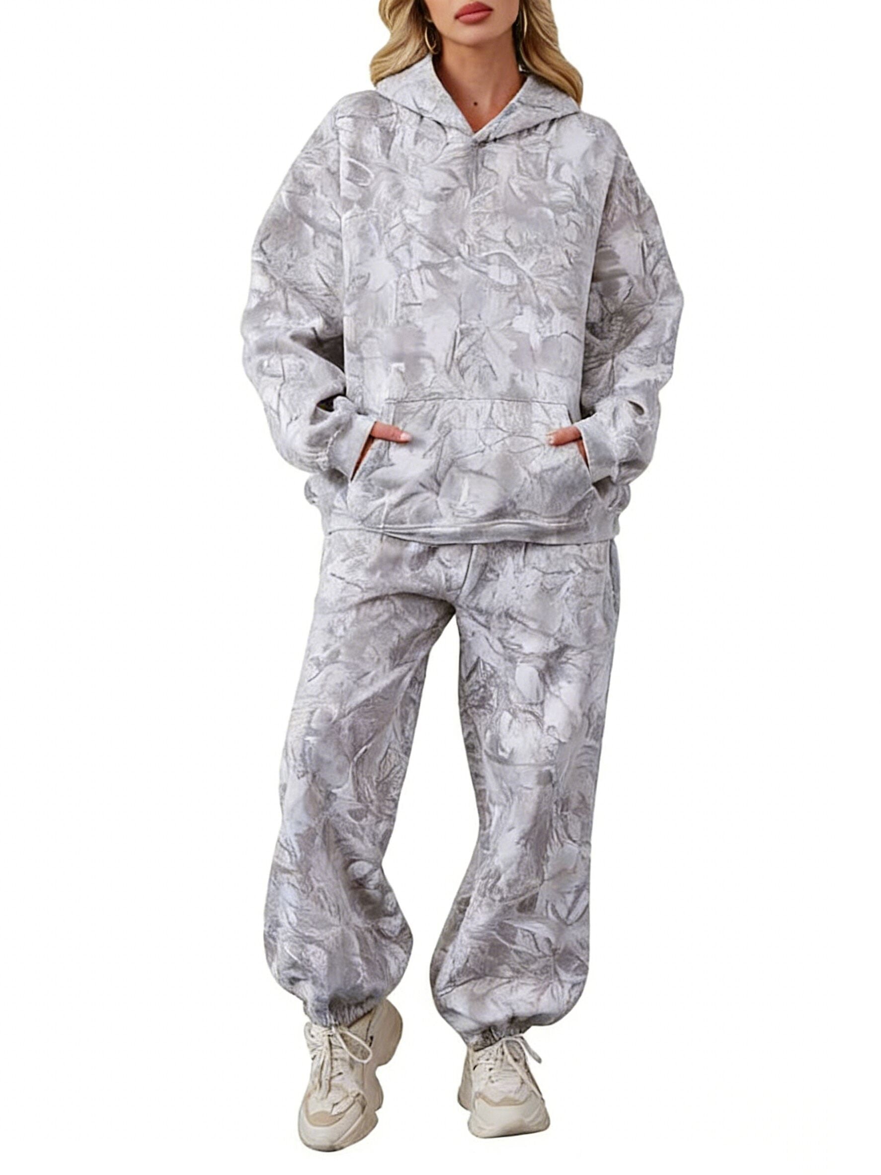 (In Production)Adults Maple Leaves Print Hoodie Set