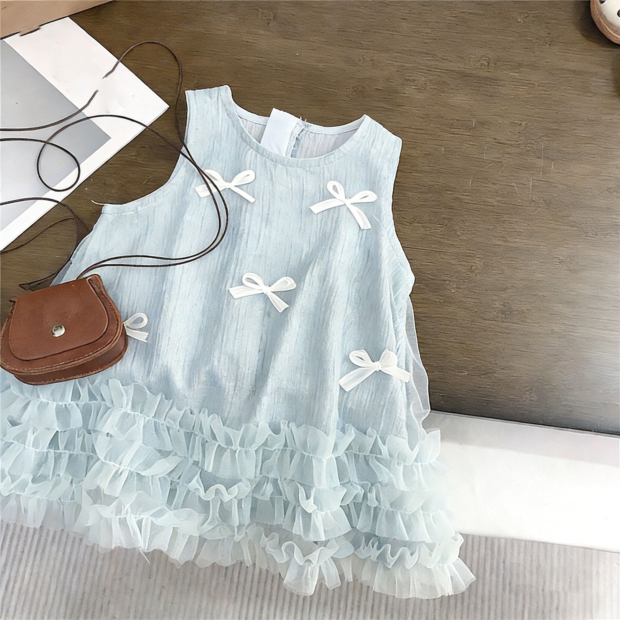 (In Production)Girls Spring&Summer Bow Gauzy Dress