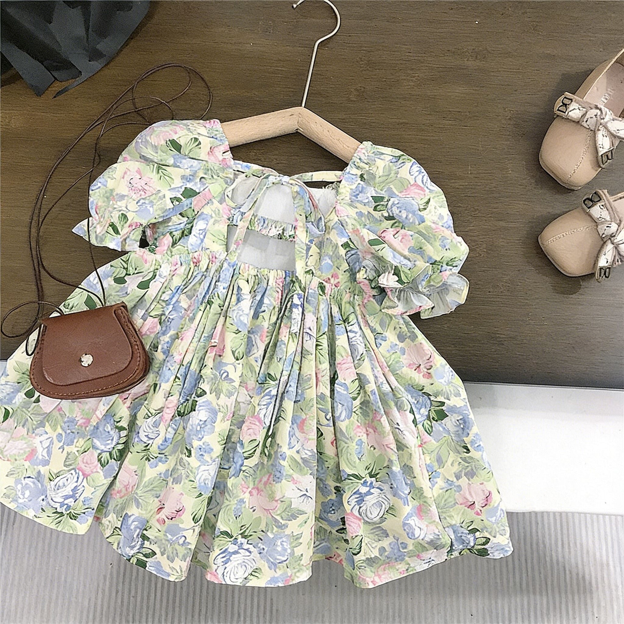 (In Production)Girls Spring&Summer Floral Print Backless Dress