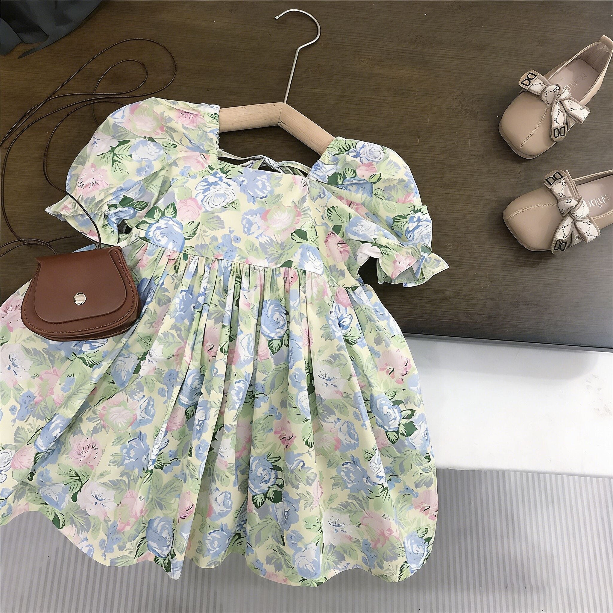 (In Production)Girls Spring&Summer Floral Print Backless Dress