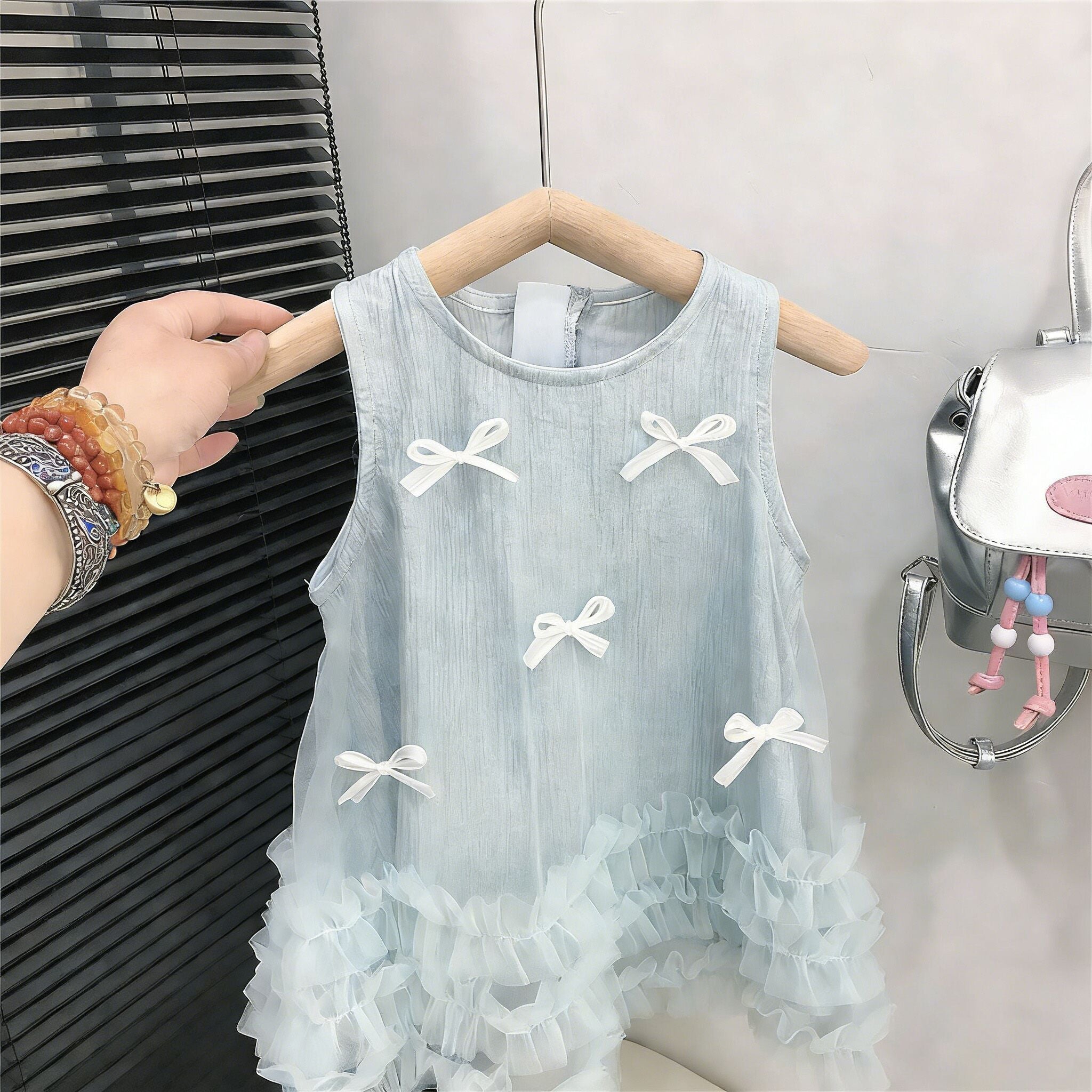 (In Production)Girls Spring&Summer Bow Gauzy Dress