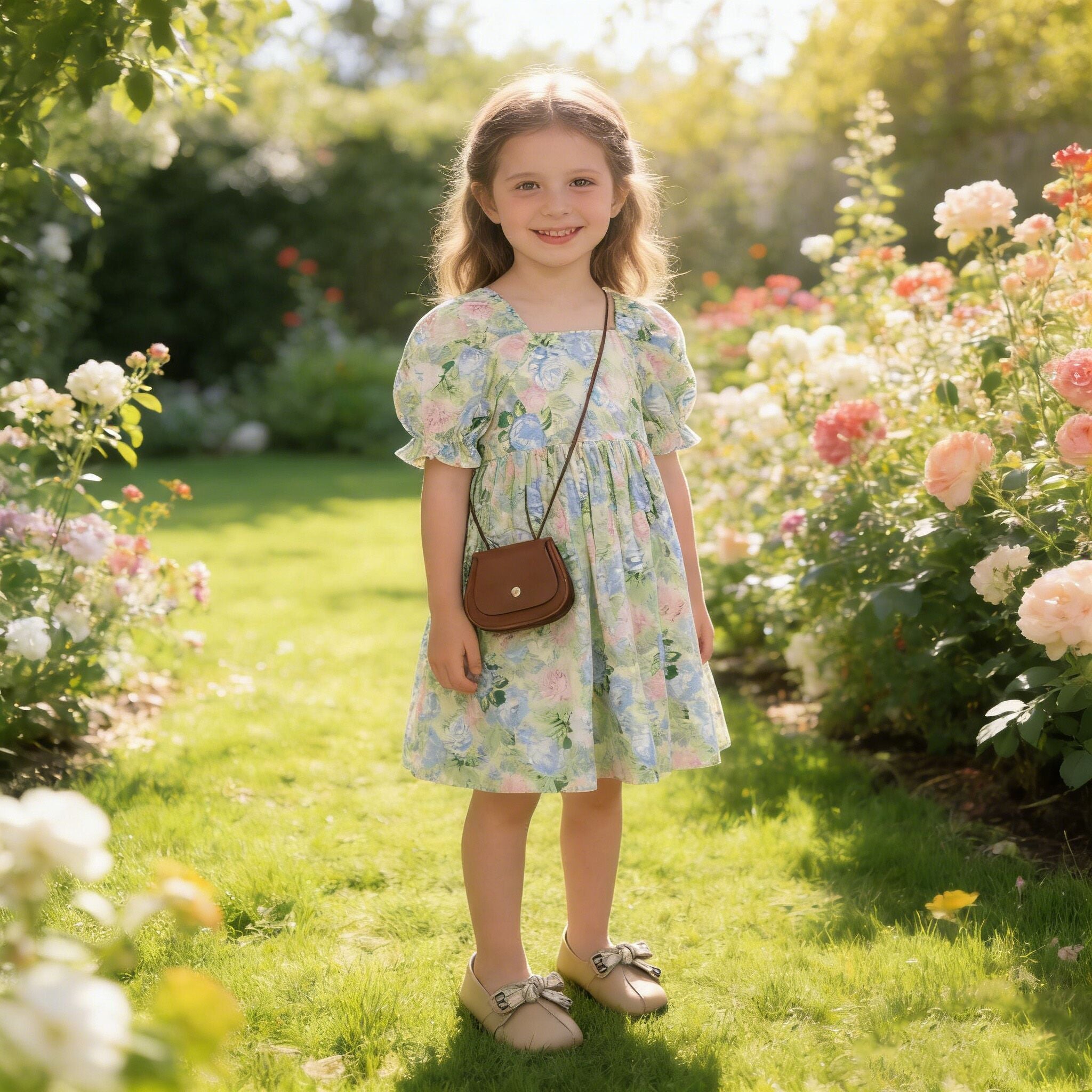 (In Production)Girls Spring&Summer Floral Print Backless Dress