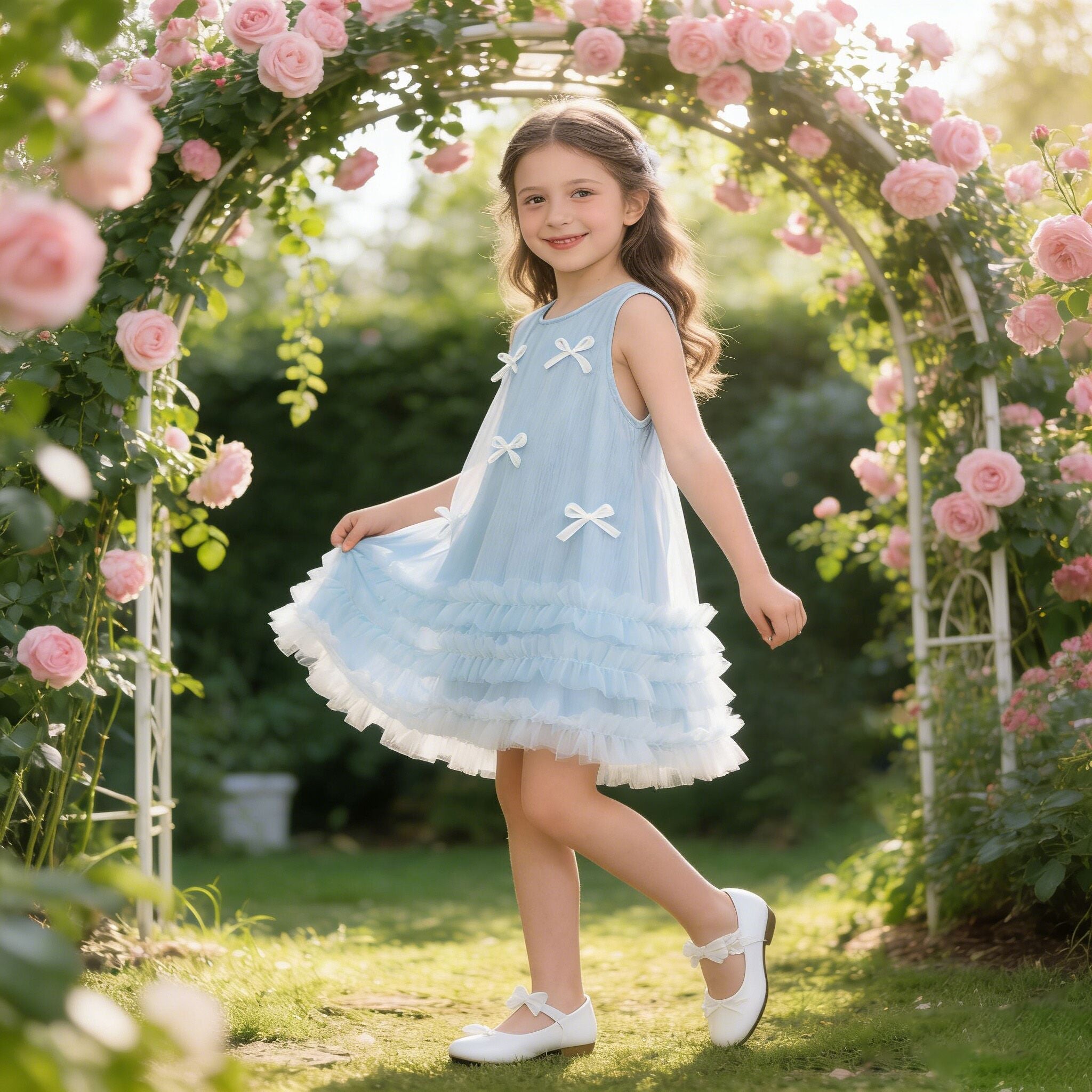 (In Production)Girls Spring&Summer Bow Gauzy Dress