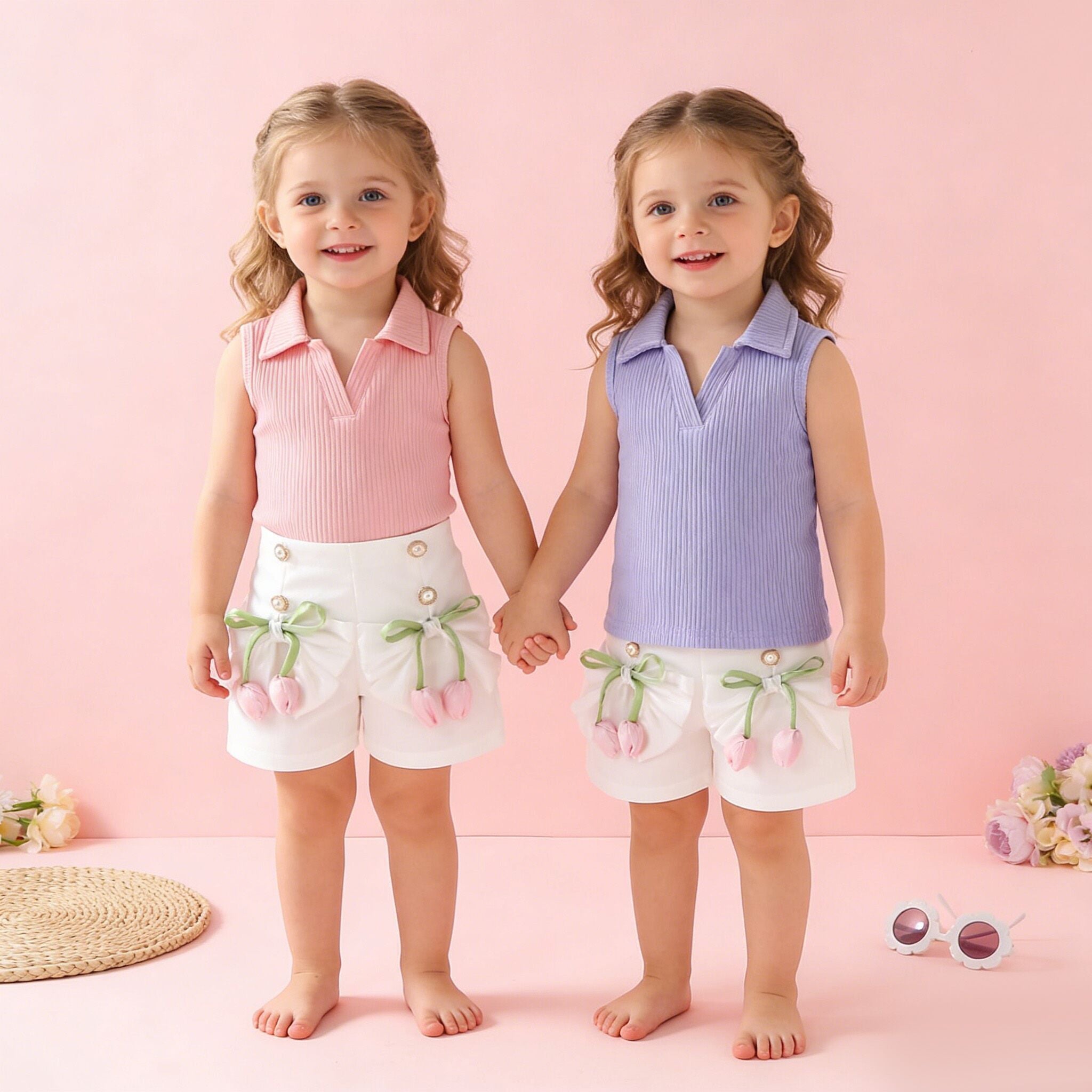 (In Production)Toddler Girls Spring&Summer Tulip Bloomer Set