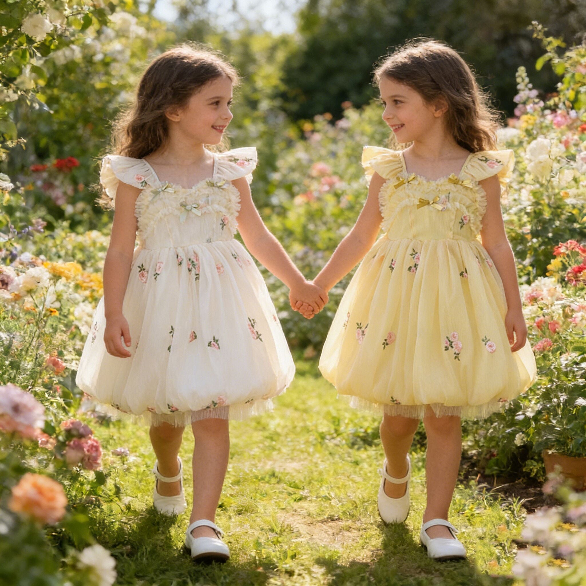 (In Production)Girls Spring&Summer Rose Embroidery Tulle Dress