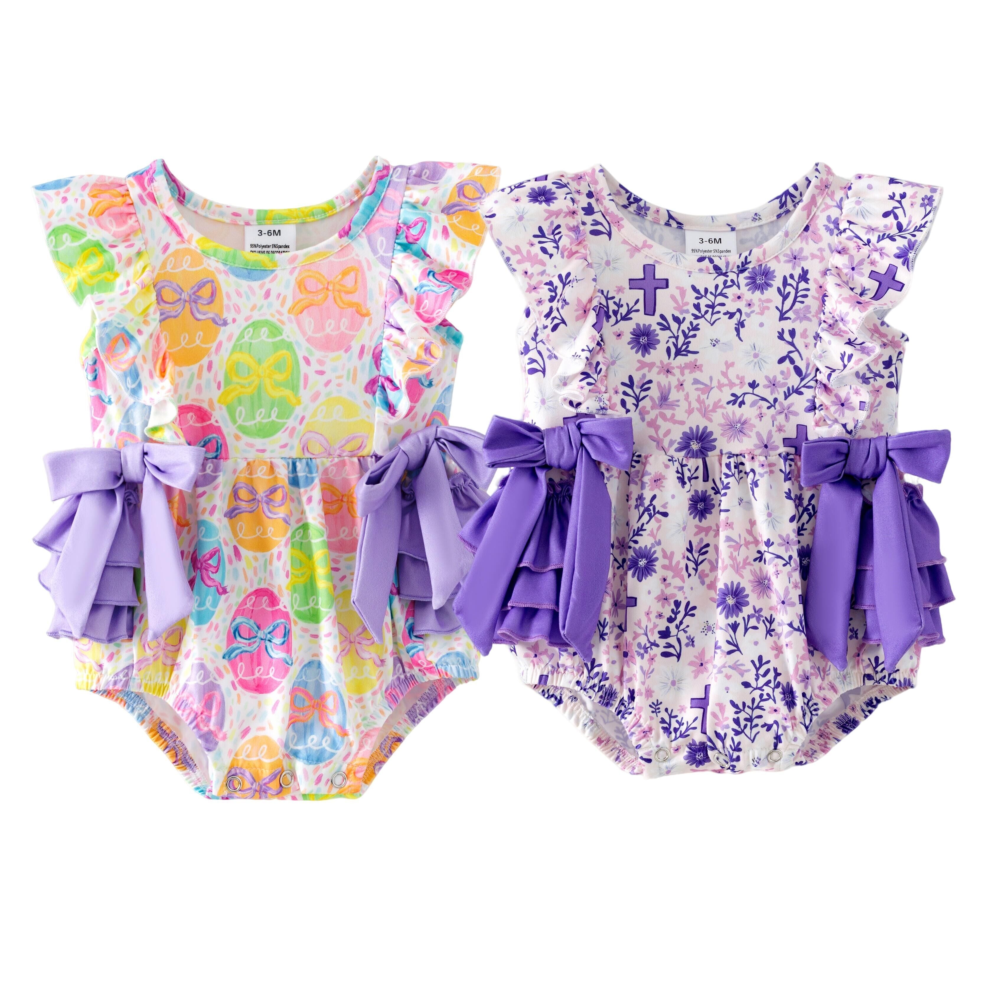 (Pre Order,Prepack Zone)Toddler Girls Easter Print Romper