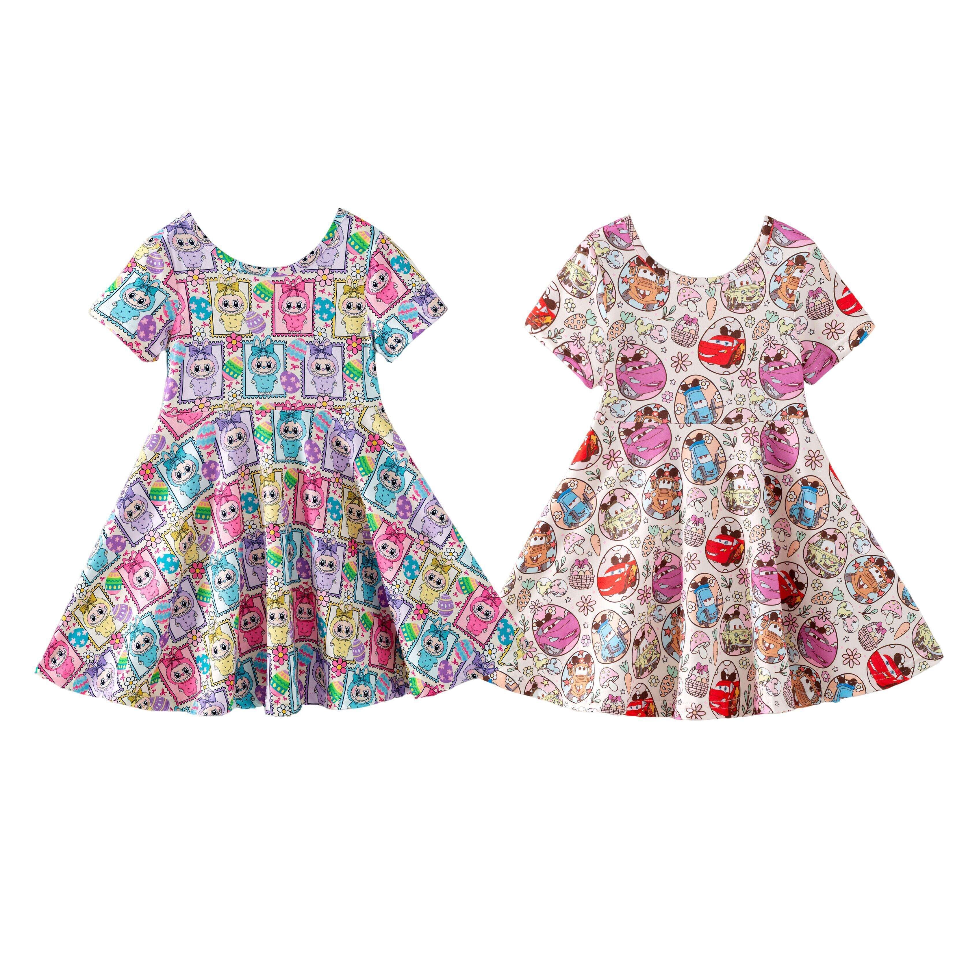 (Pre Order,Prepack Zone)Girls Valentine's Day Cartoon Print Dress(Mix Size)