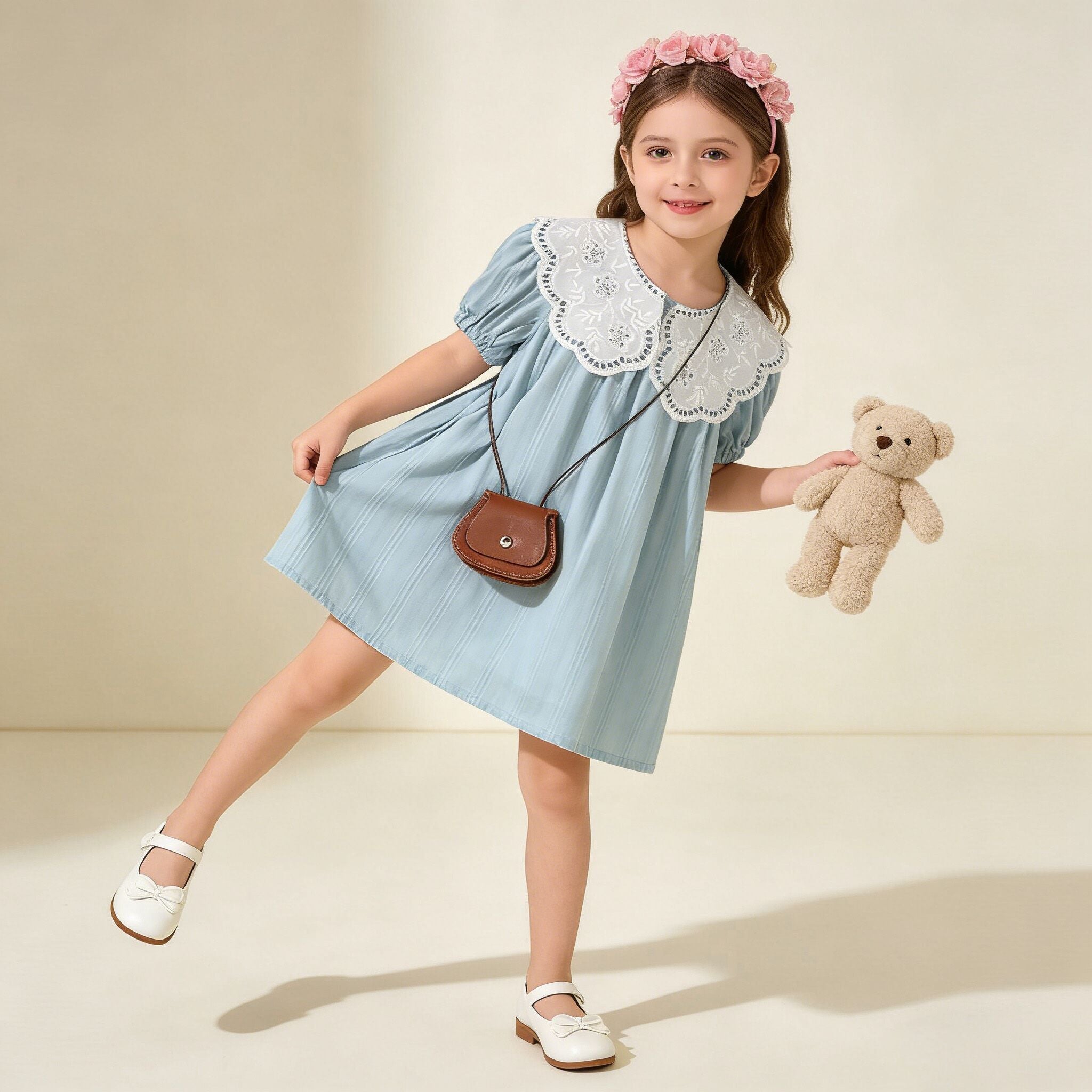 (In Production)Girls Spring&Summer Lace Doll Collar Dress