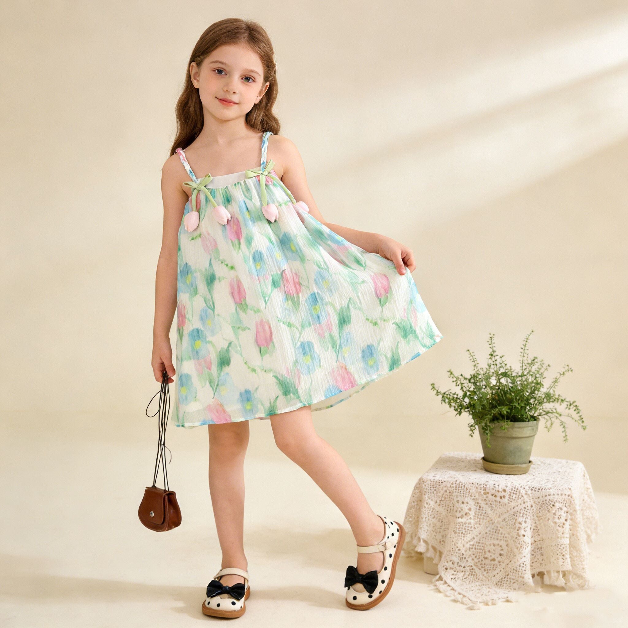(In Production)Girls Spring&Summer Tulip Suspenders Dress