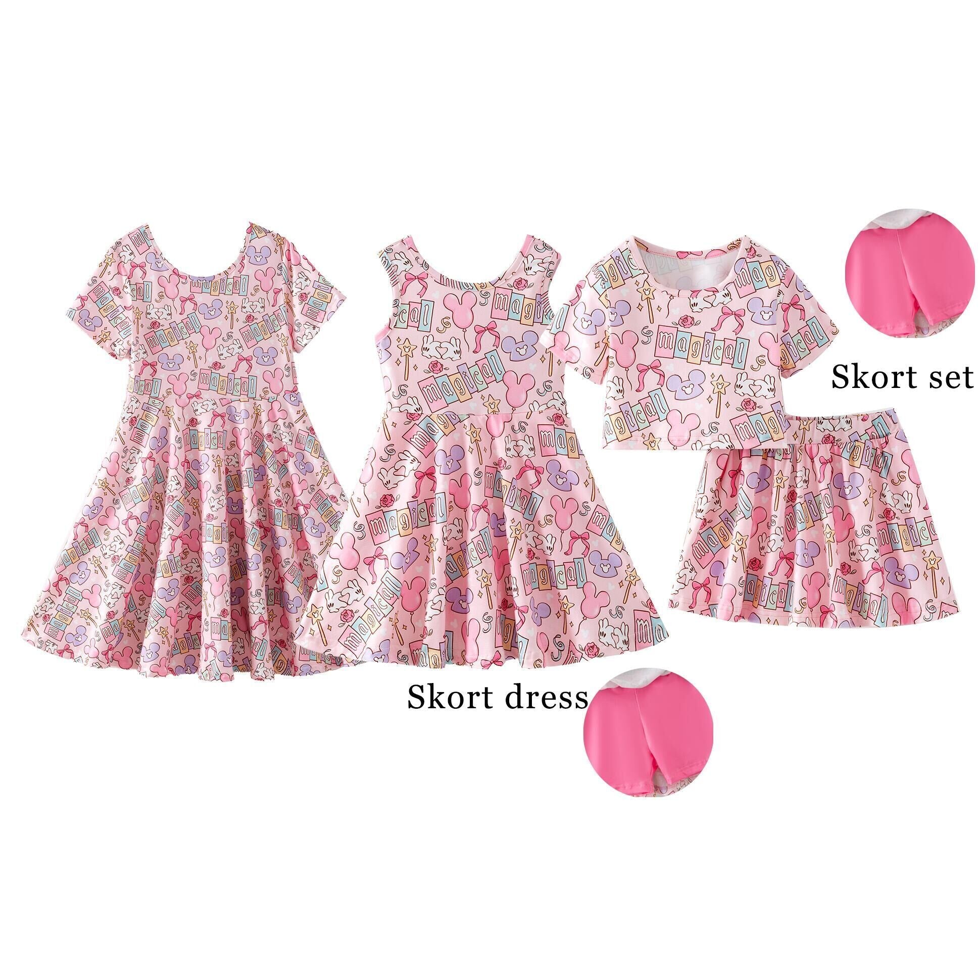(Pre Order,Prepack Zone)Girls Spring&Summer Cartoon Print Dress,Skort Set(Mix Size)