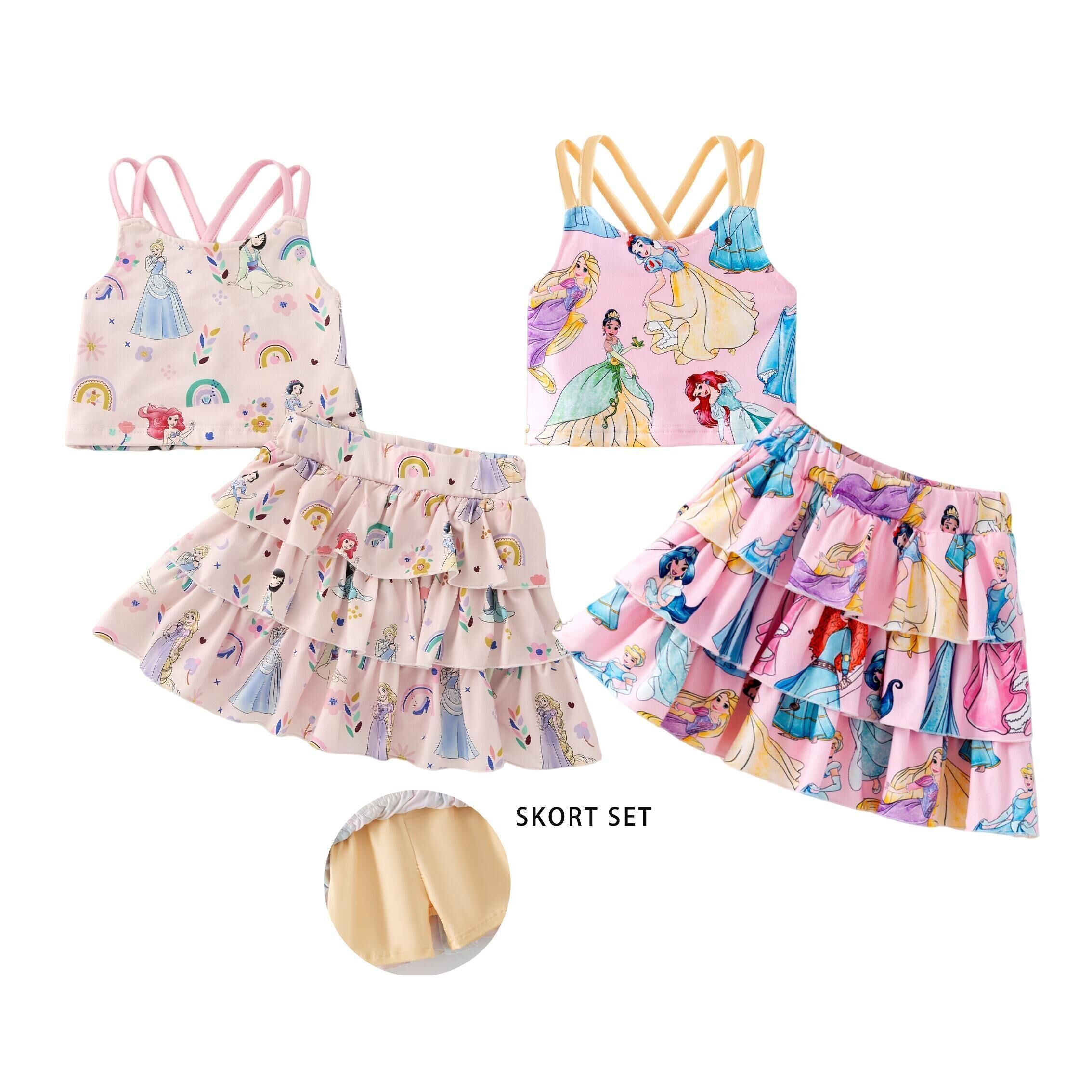 (Pre Order,Prepack Zone)Girls Spring&Summer Princess Print Skort Set(Mix Size)