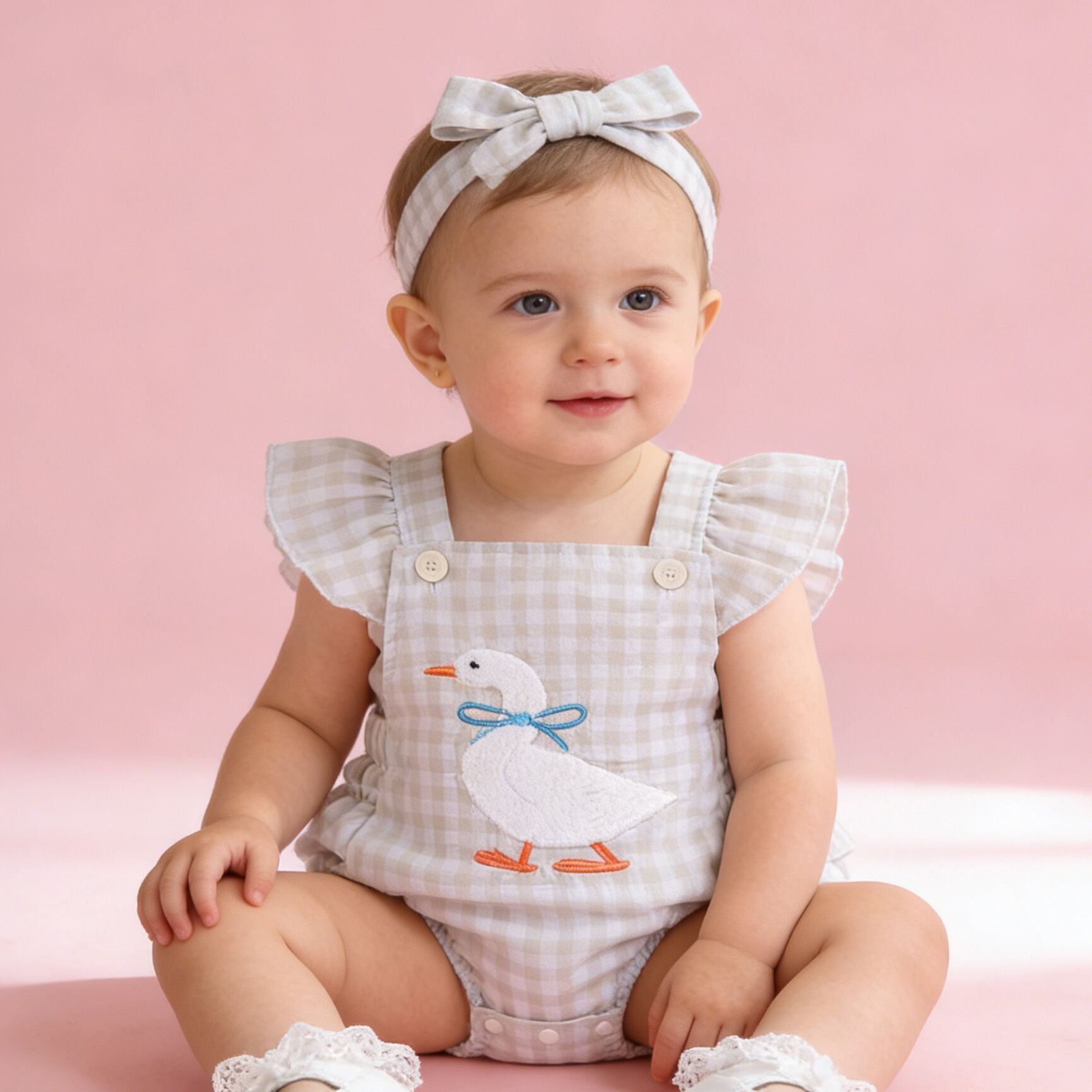(In Production)Toddler Girls Spring&Summer Goose Chenille Patches Romper