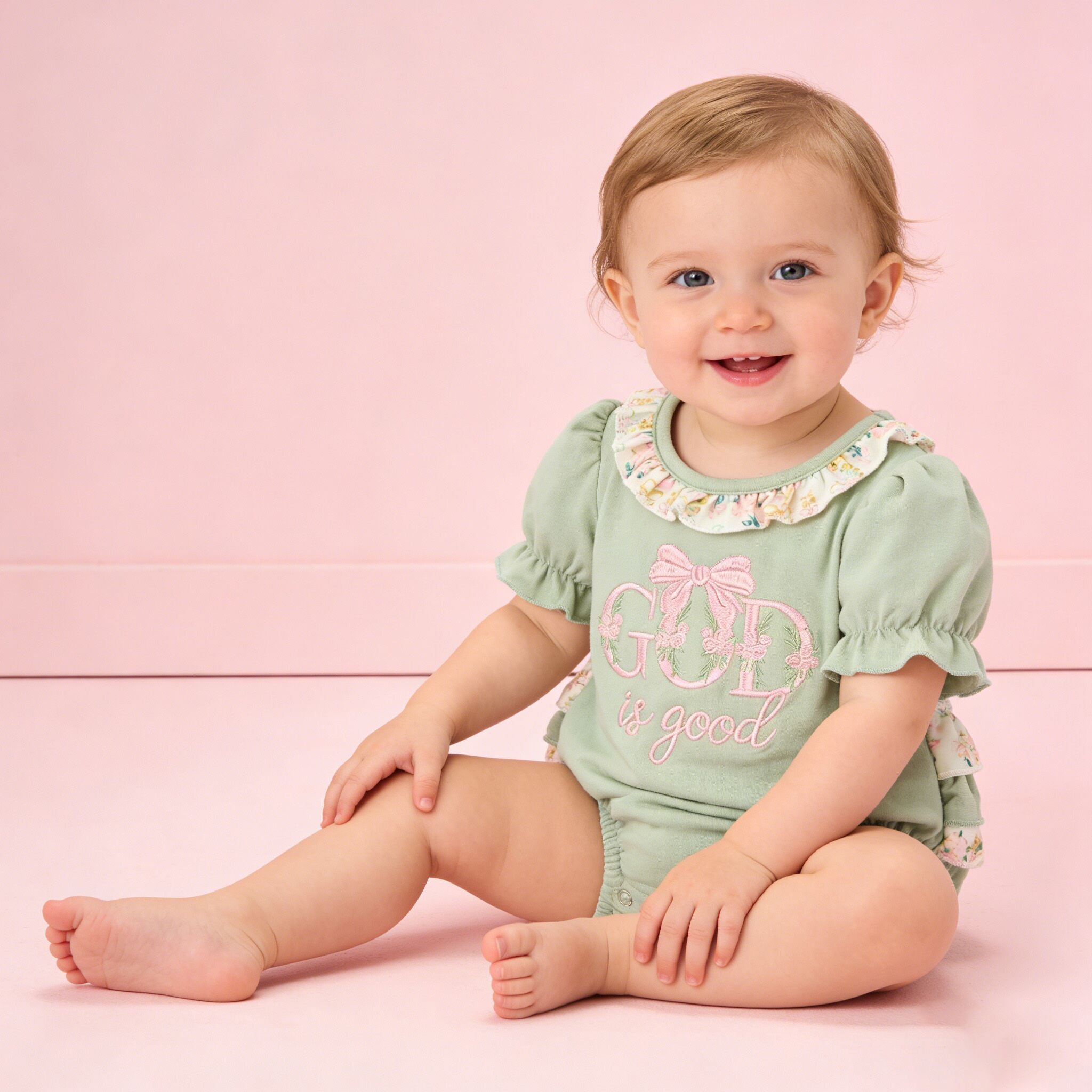 (In Stock)Sisters GOD IS GOOD Embroidery Shorts Set&Romper