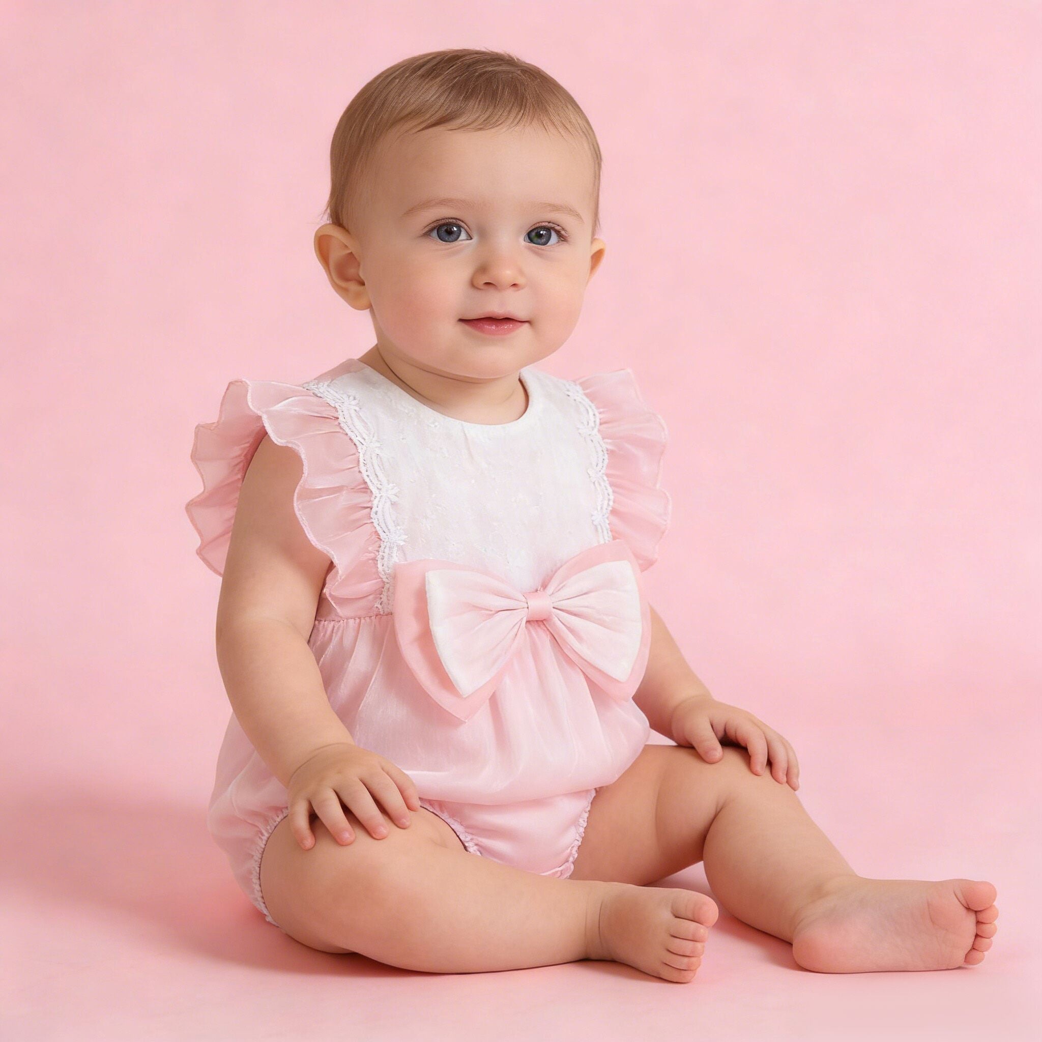 (In Production)Toddler Girls Spring&Summer Pink Ruffle Romper