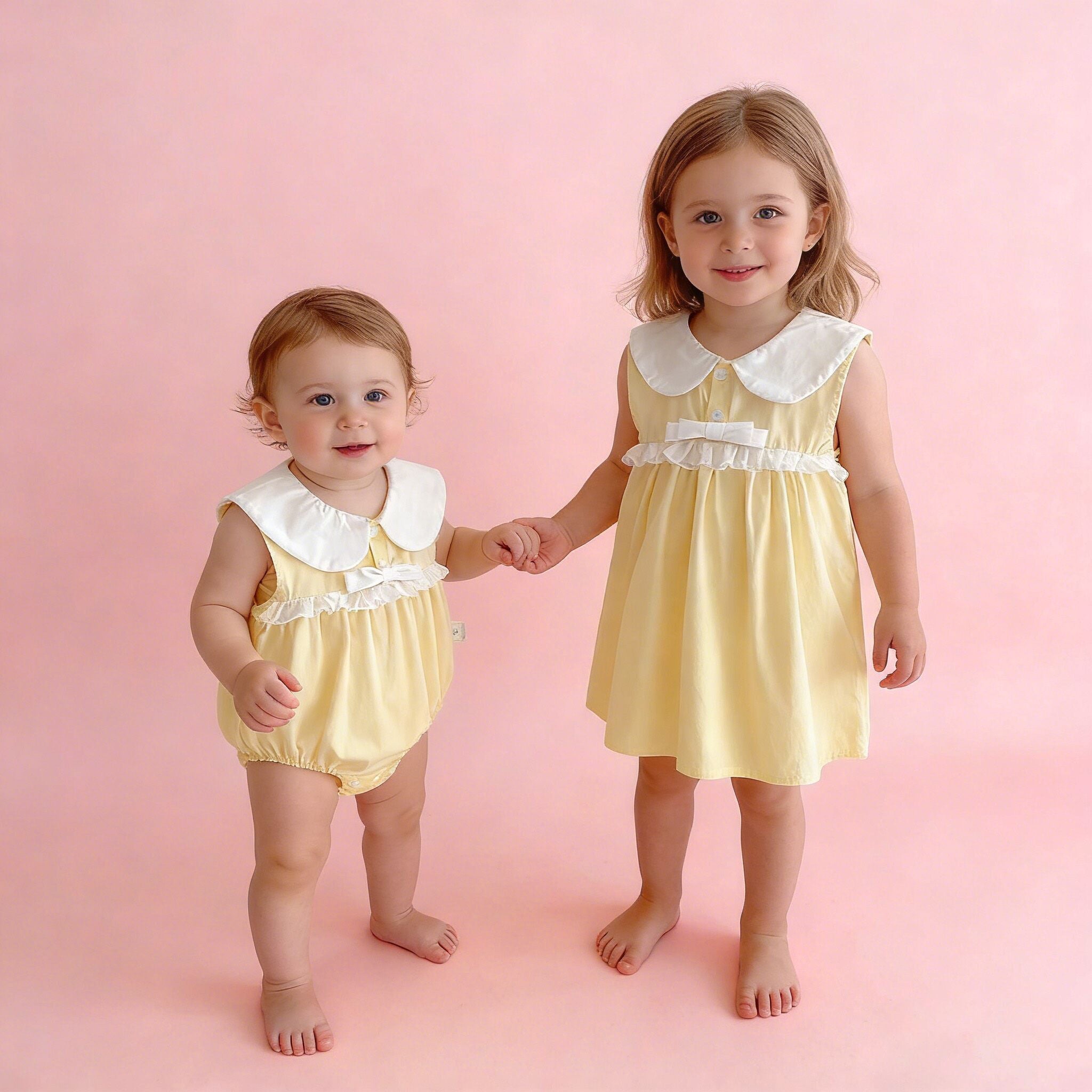 (In Production)Sisters Spring&Summer Yellow Dress,Romper