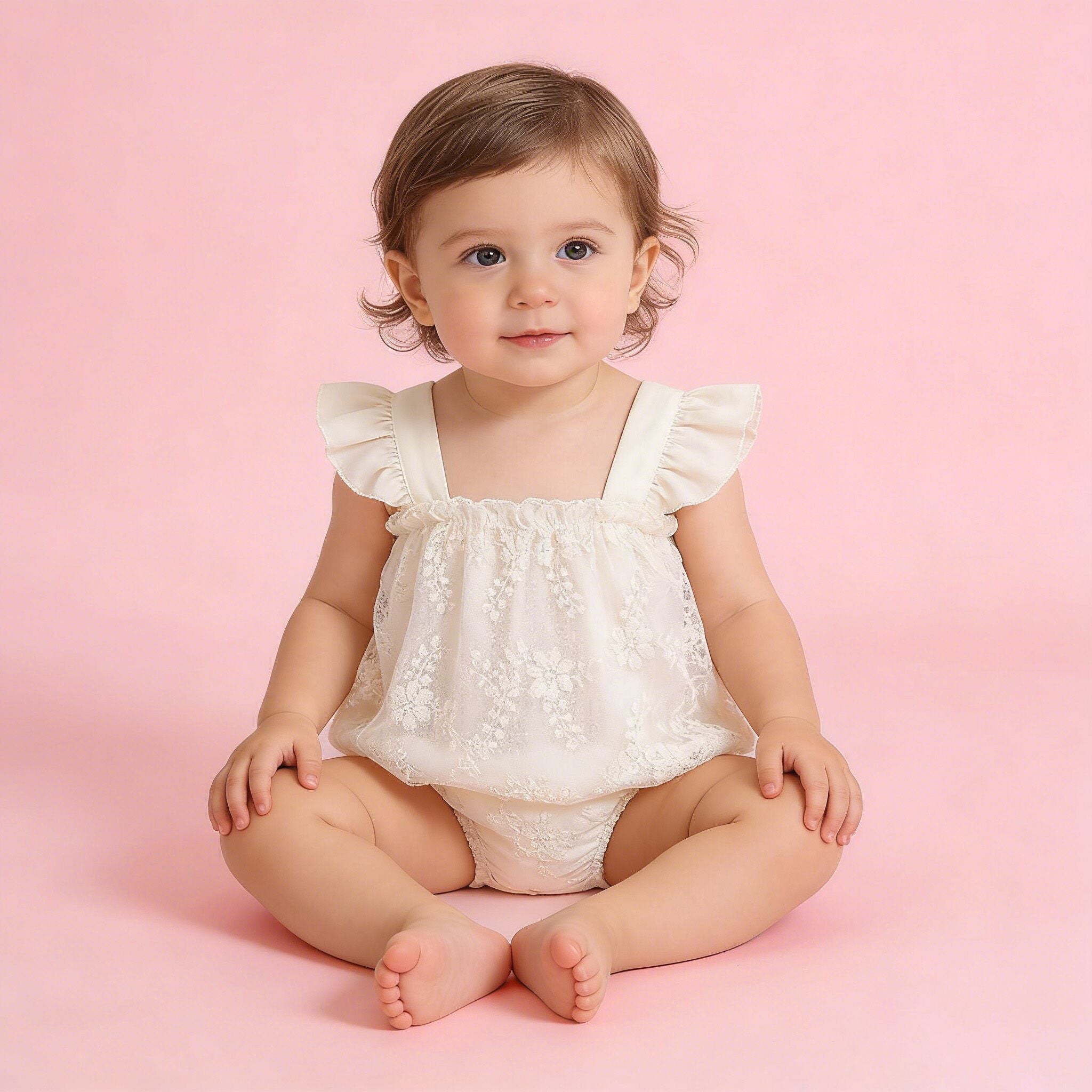 (In Production)Toddler Girls Spring&Summer Lace Flying Sleeves Romper