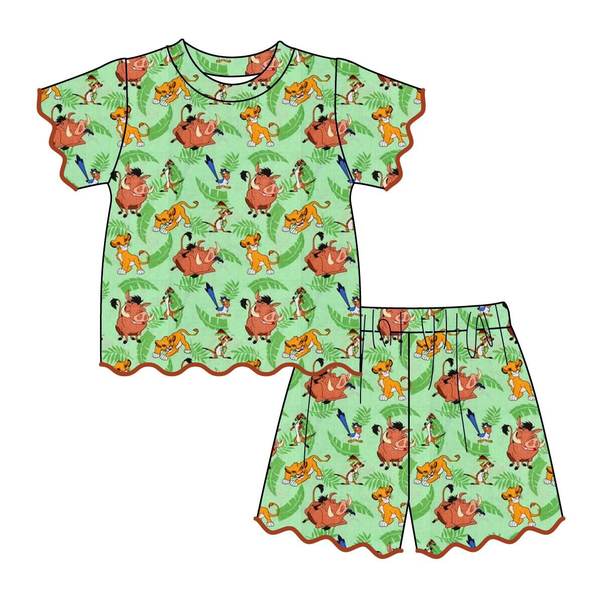 (Pre Order)Girls Spring & Summer Princess,Cartoon Print Skort Dress&Scallop Shorts Set