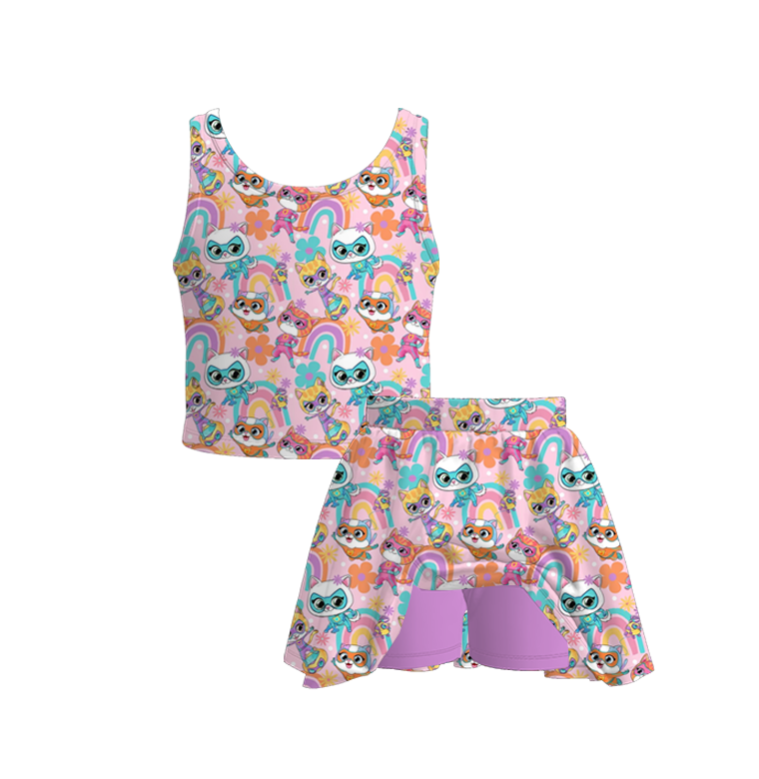 (Pre Order)Girls Spring&Summer Cartoon Kitty Print Pajamas Dress&Set