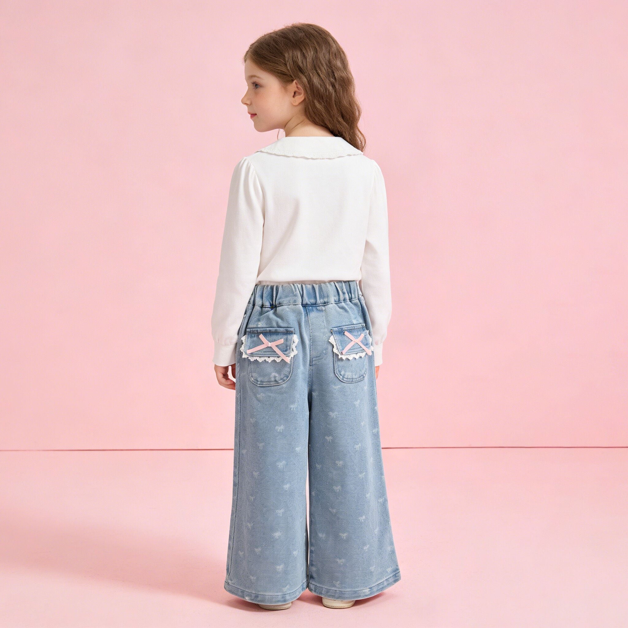 (In Production)Girls Spring&Summer Bow Denim Jeans