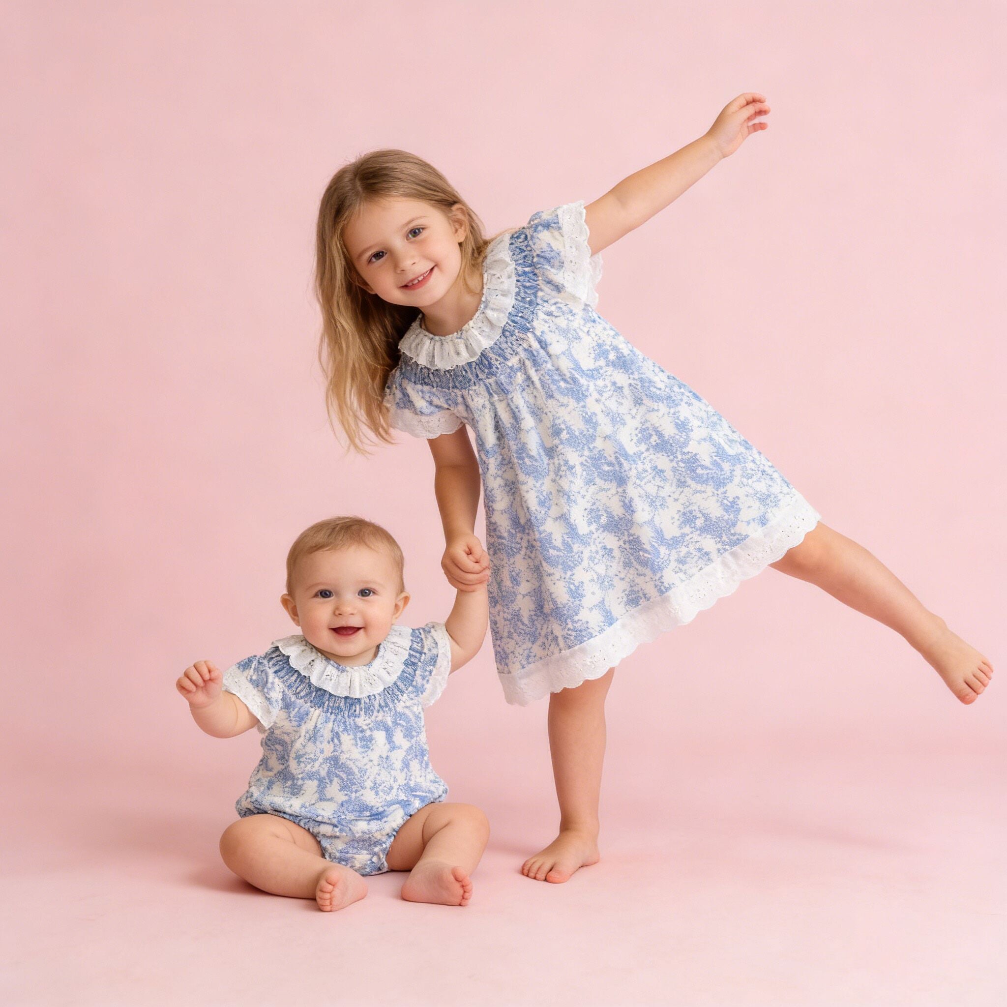 (In Production)Sisters Spring&Summer Floral Print Lace Dress,Romper