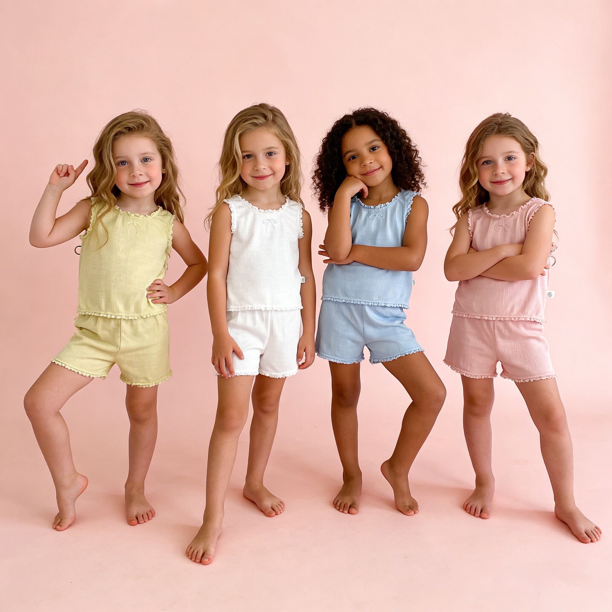 (In Production)Girls Spring&Summer Solid Color Tank Top and Short Pants Set