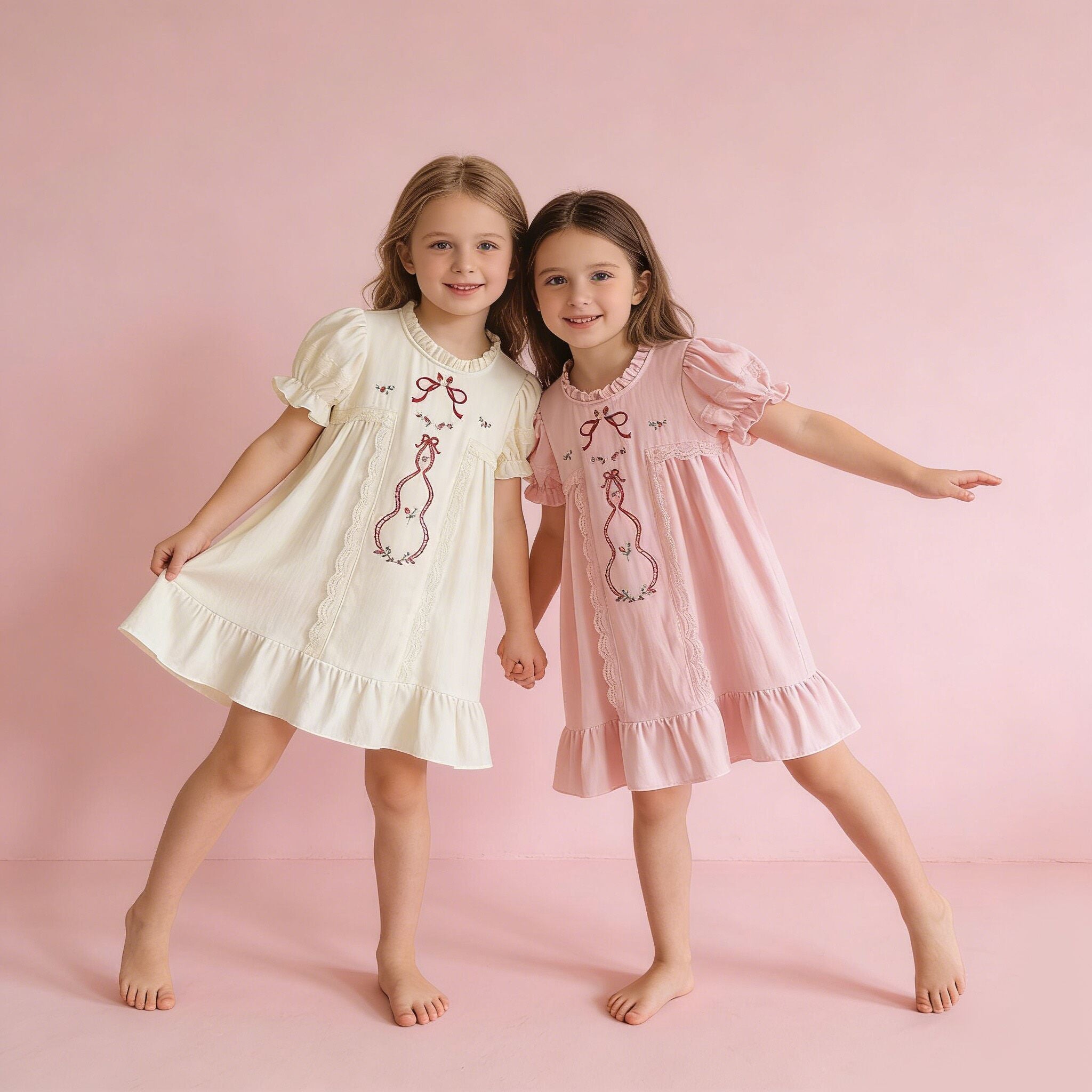 (In Production)Girls Spring&Summer Strawberry Embroidery Ruffle Dress