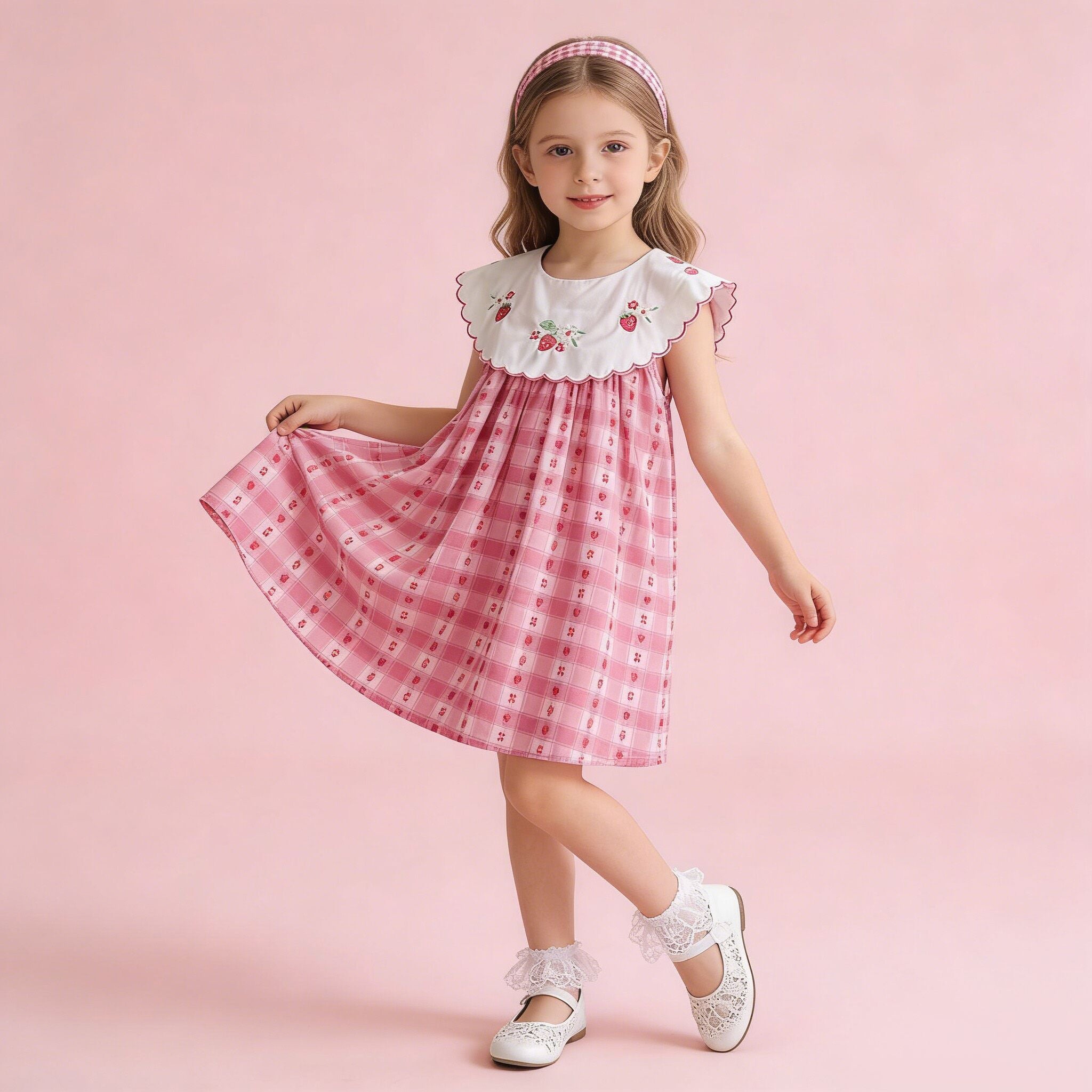 (In Production)Girls Spring&Summer Strawberry Embroidery Dress