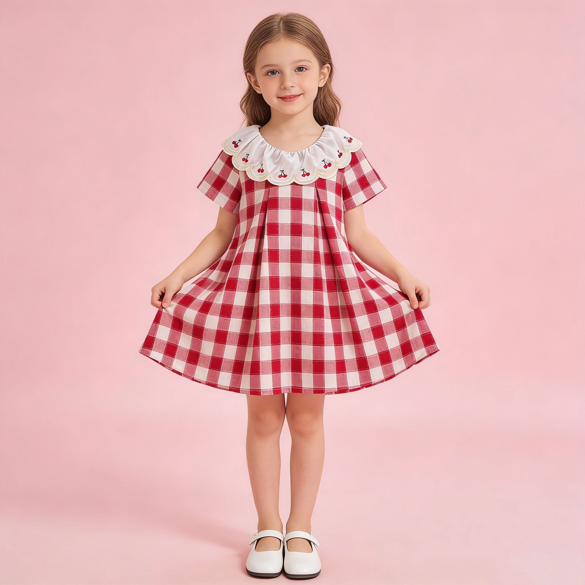 (In Production)Girls Spring&Summer Cherry Embroidery Dress