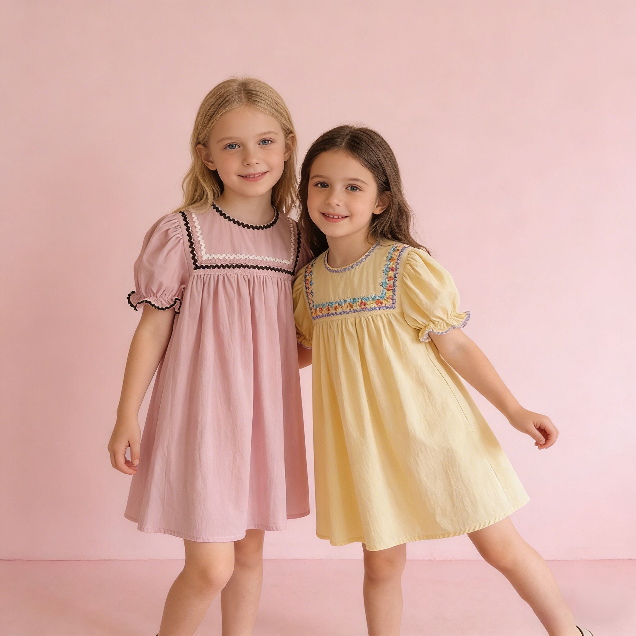 (In Production)Girls Spring&Summer Puff Sleeves Cotton Dress