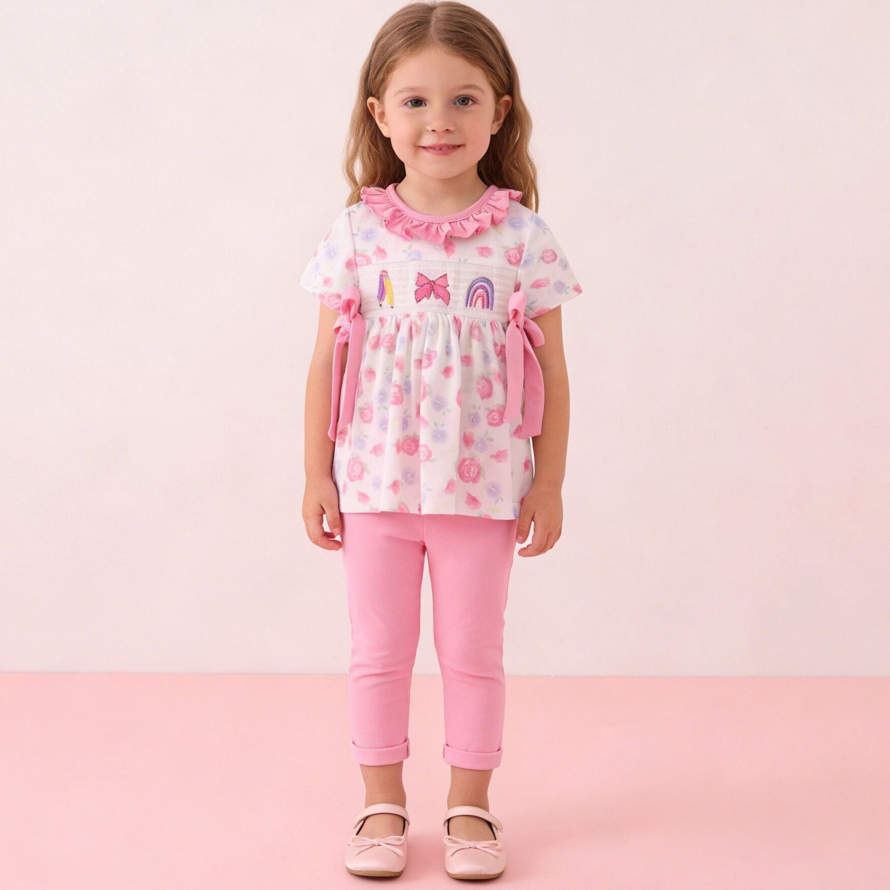 (In Stock)Girls Summer Back To School Embroidery Smocked Outfit Set