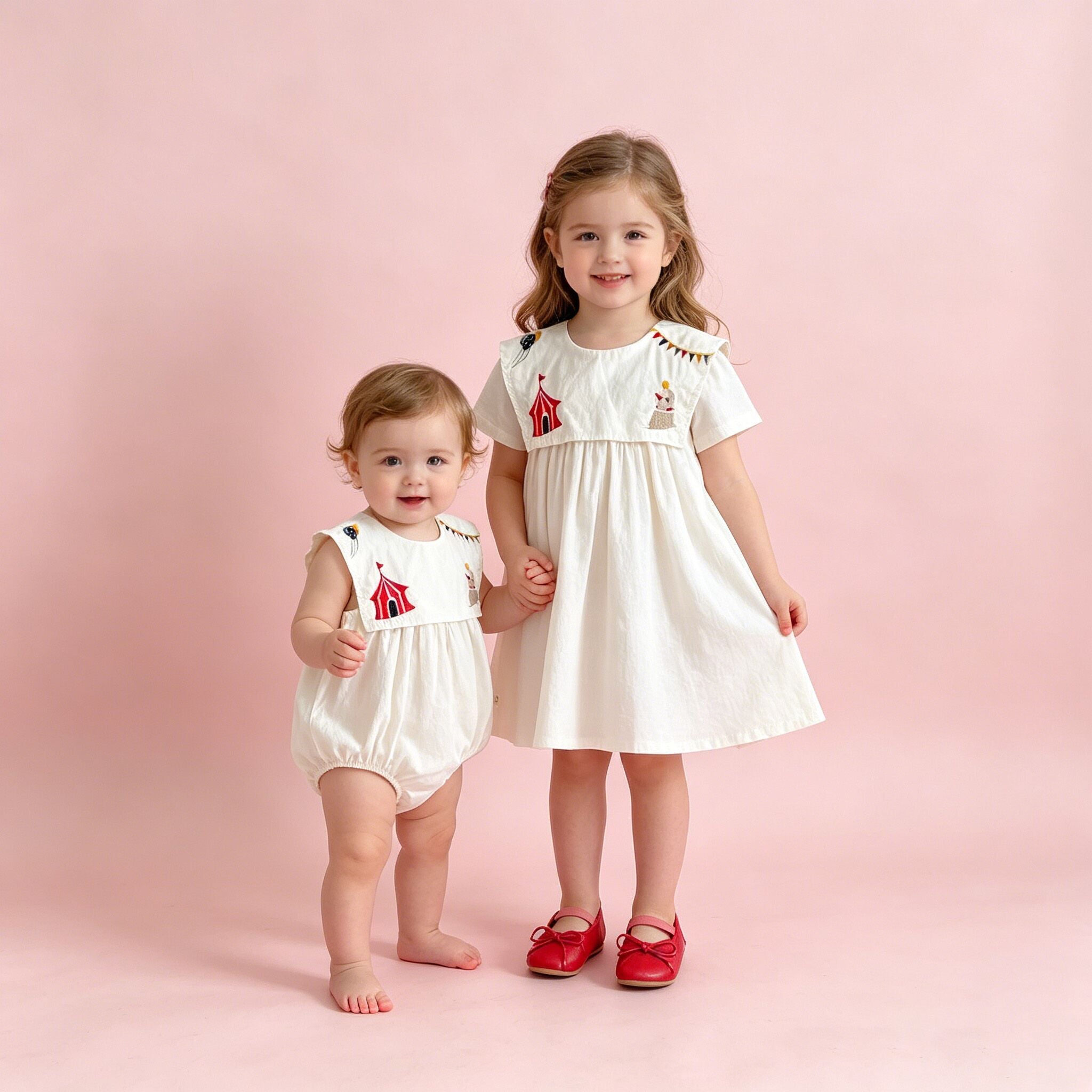 (In Production)Sisters Summer Circus Embroidery Dress&Romper