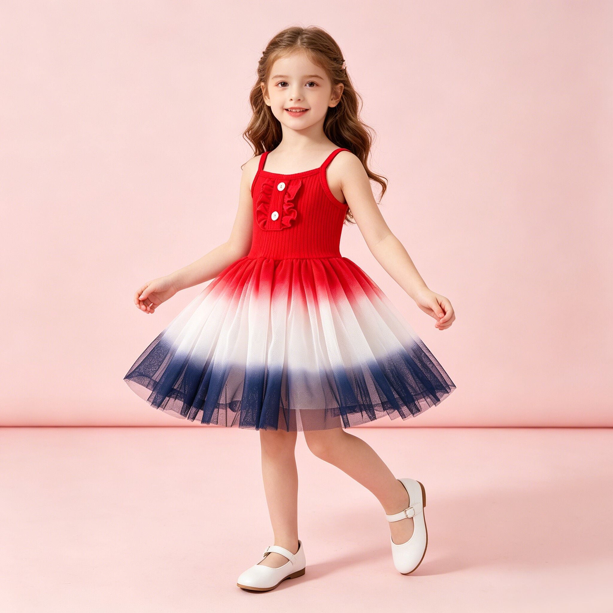 (In Stock)Girls Summer Patriotic Tulle Dress