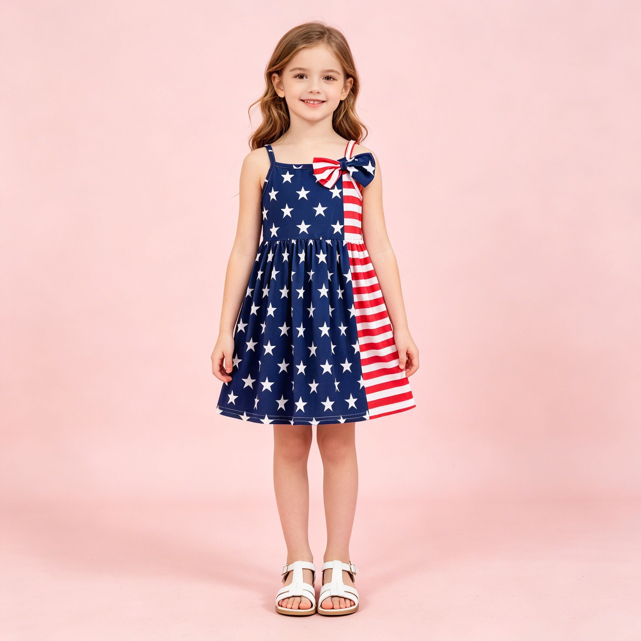 (In Stock)Girls Summer Patriotic Print Slip Dress