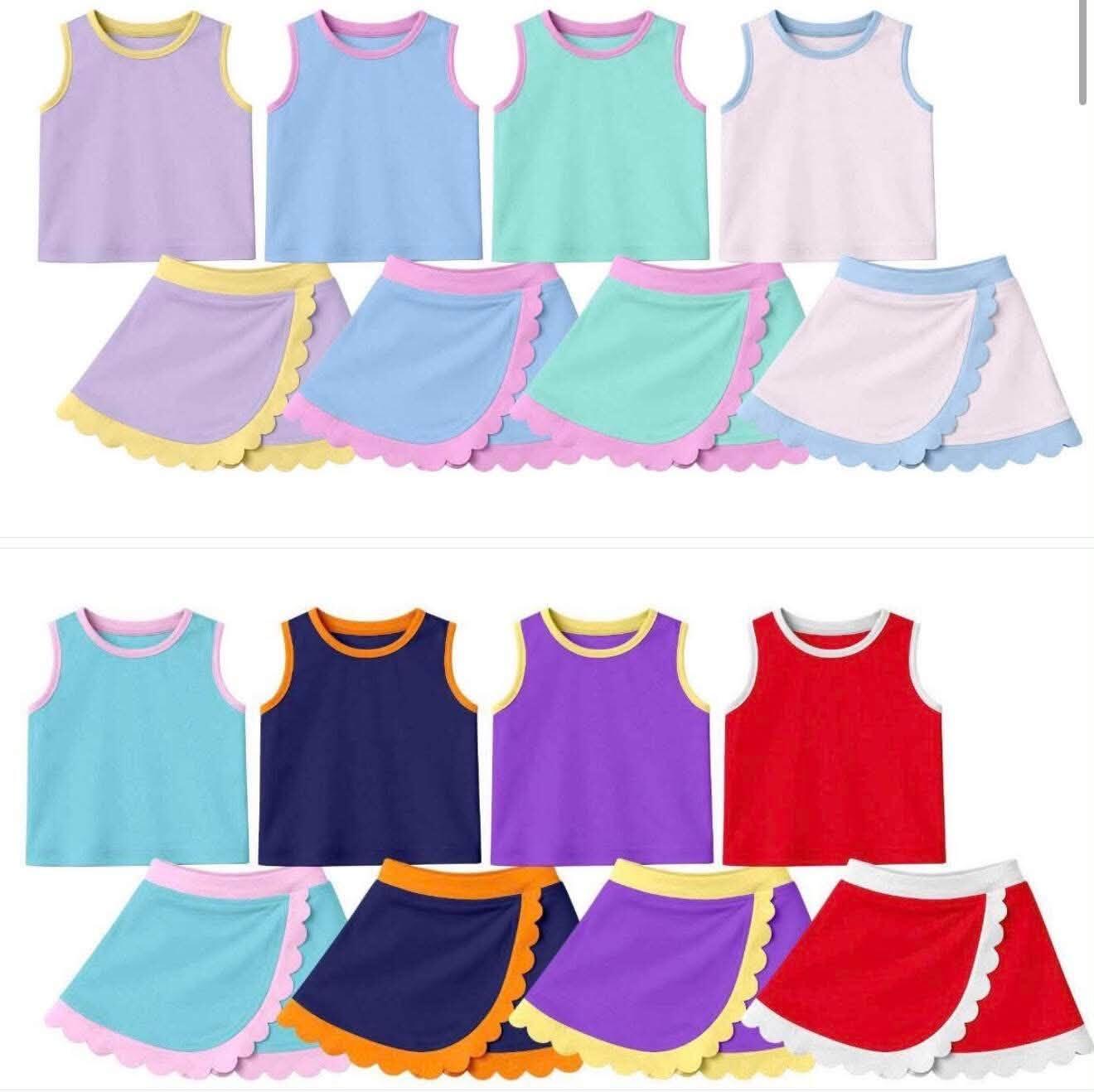(In Production)Girls Spring&Summer Yoga Scallop Skort Set