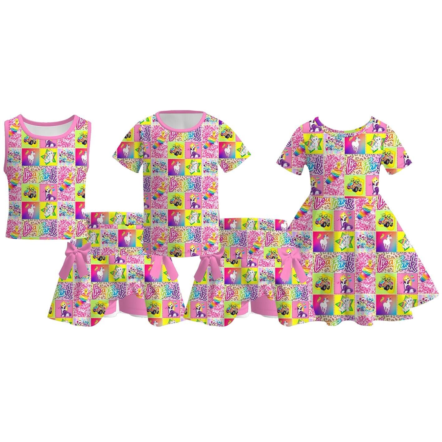 (Pre Order)Girls Spring&Summer Cartoon Print Skort Set&Dress