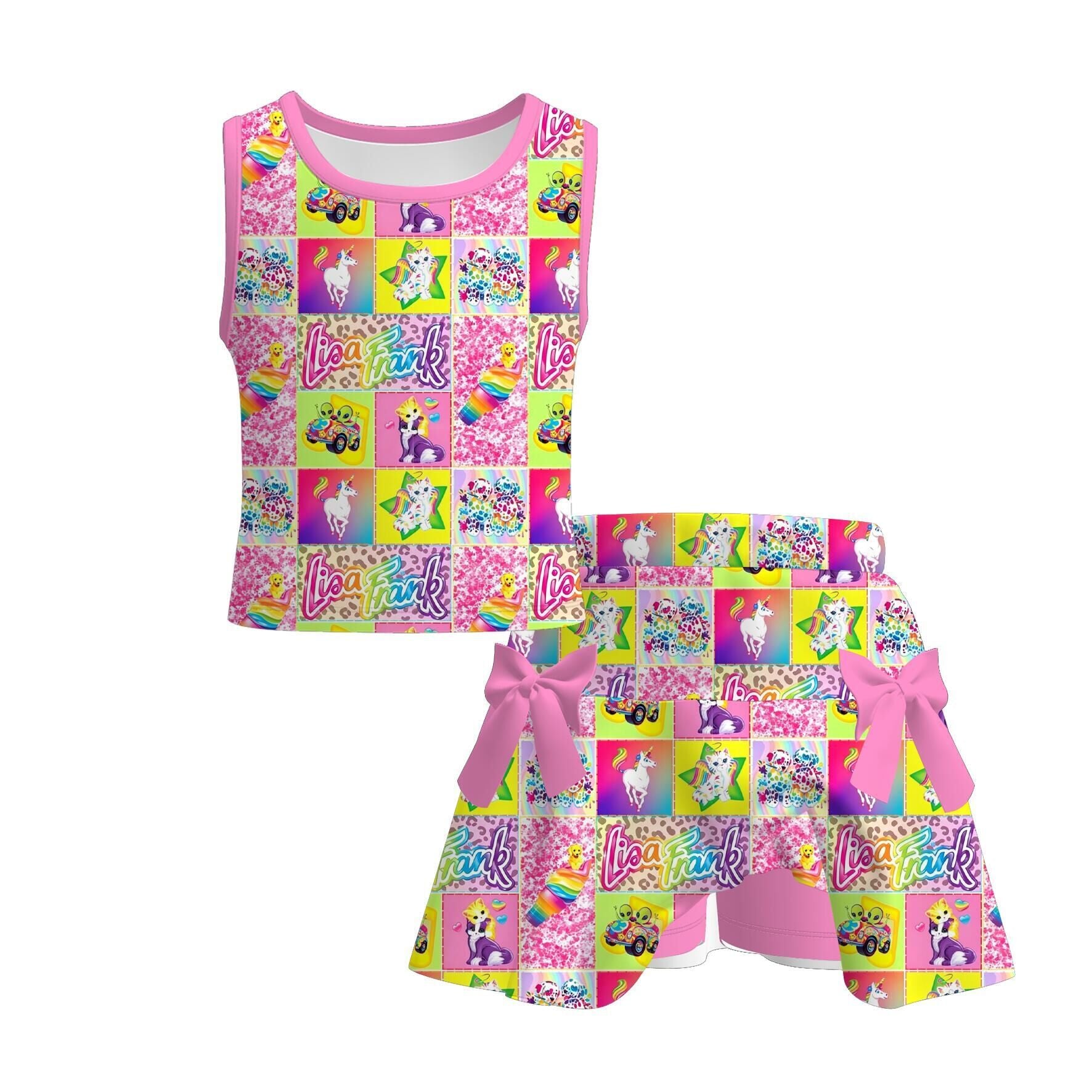 (Pre Order)Girls Spring&Summer Cartoon Print Skort Set&Dress