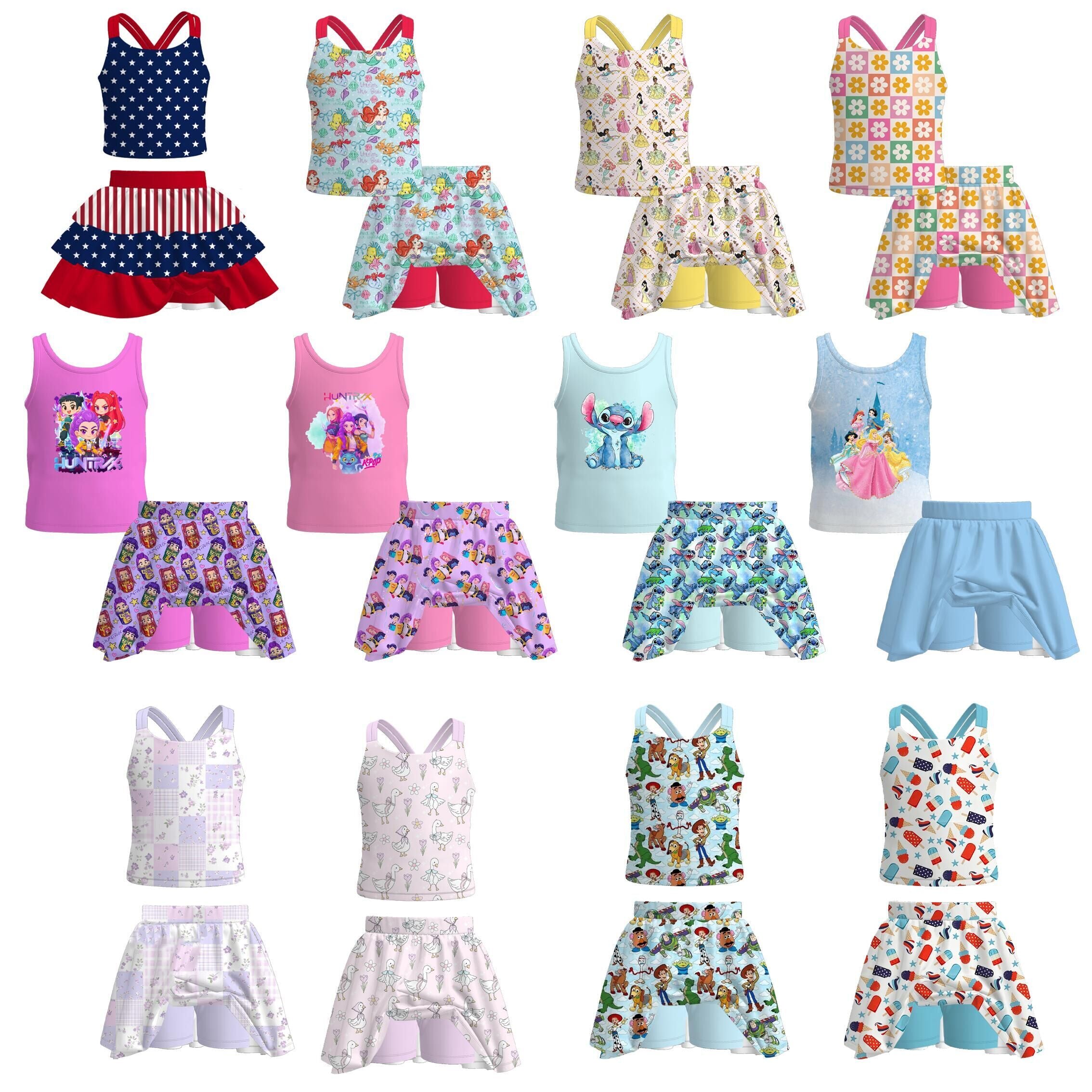 (Weekly Pre-Order)Girls Spring&Summer Print Skort Set(Ends Wednesday)